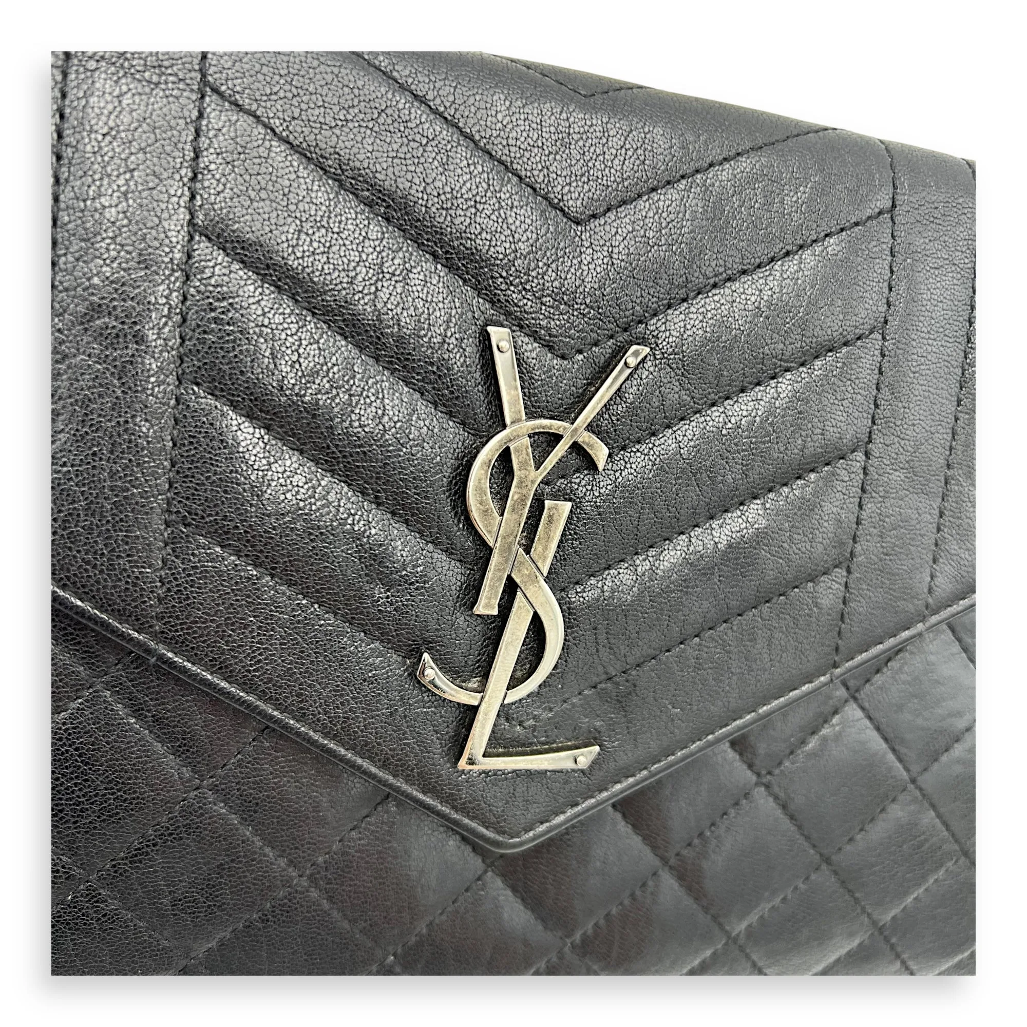 Envelope Wallet On Chain Black in Goat Leather, Silver hardware