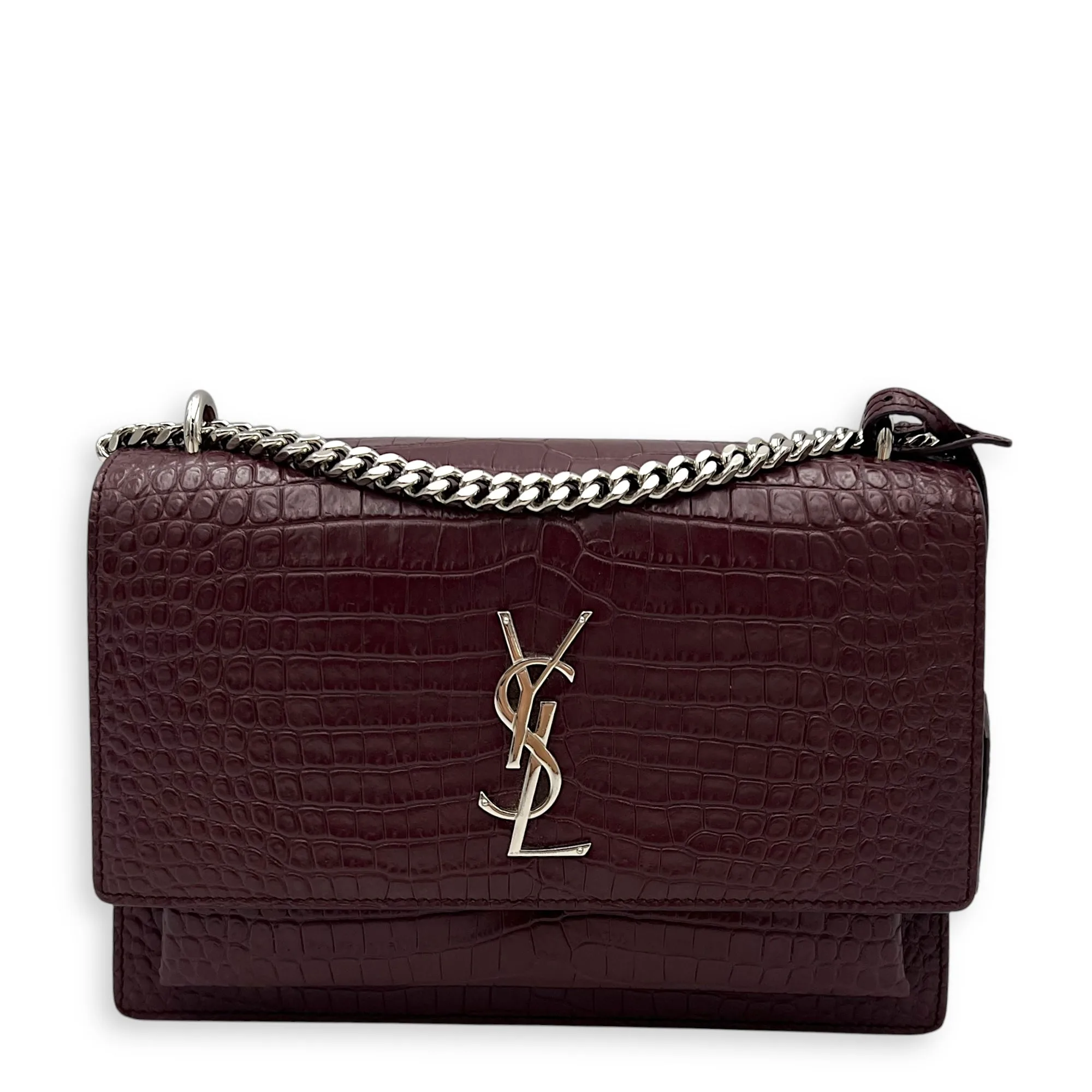 Sunset Shoulder Bag Red in Calfskin, Silver hardware