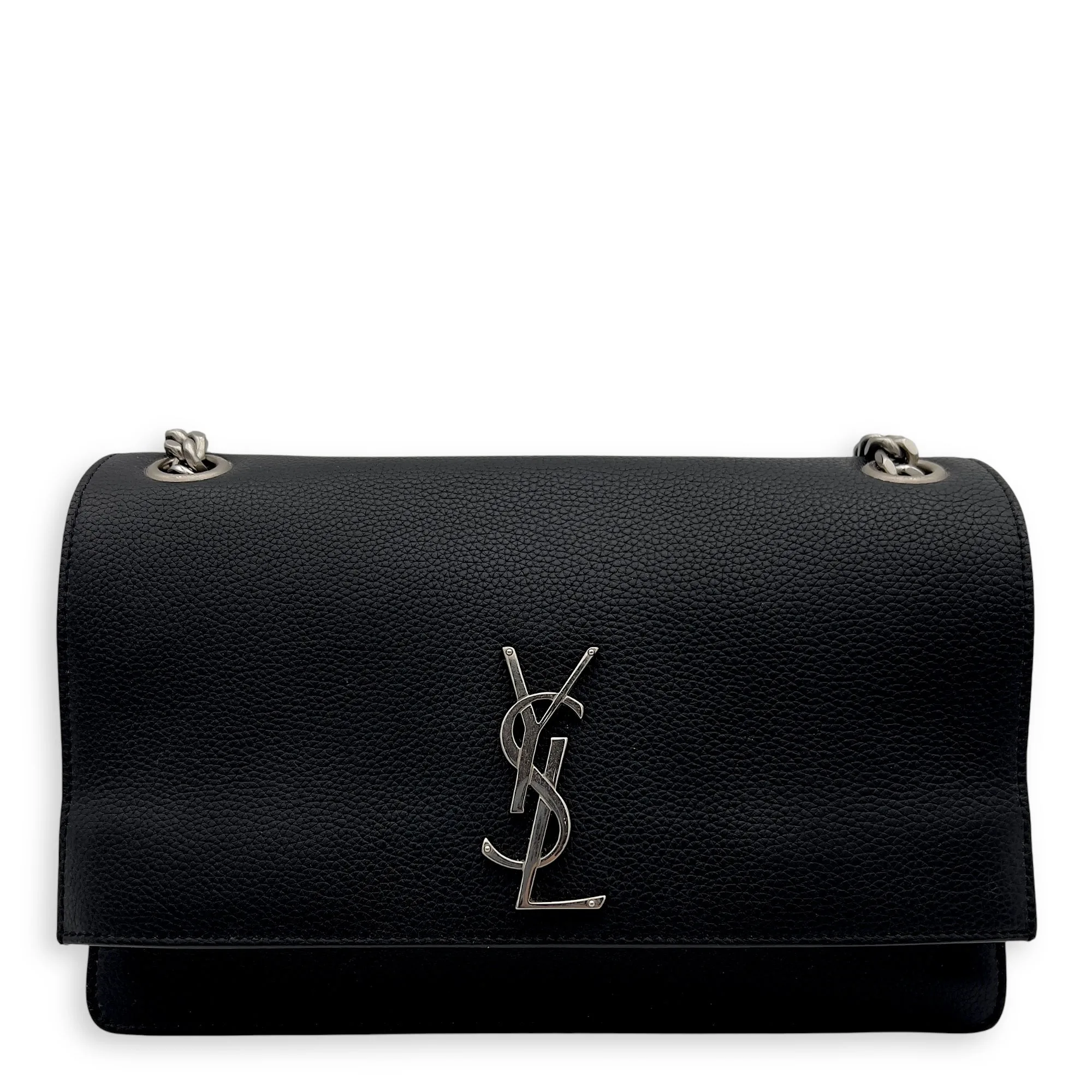 Sunset Shoulder Bag Black in Calfskin, Silver hardware