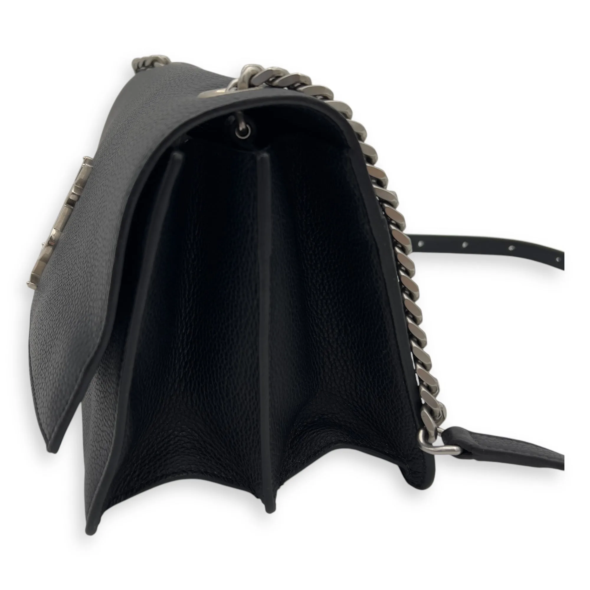 Sunset Shoulder Bag Black in Calfskin, Silver hardware