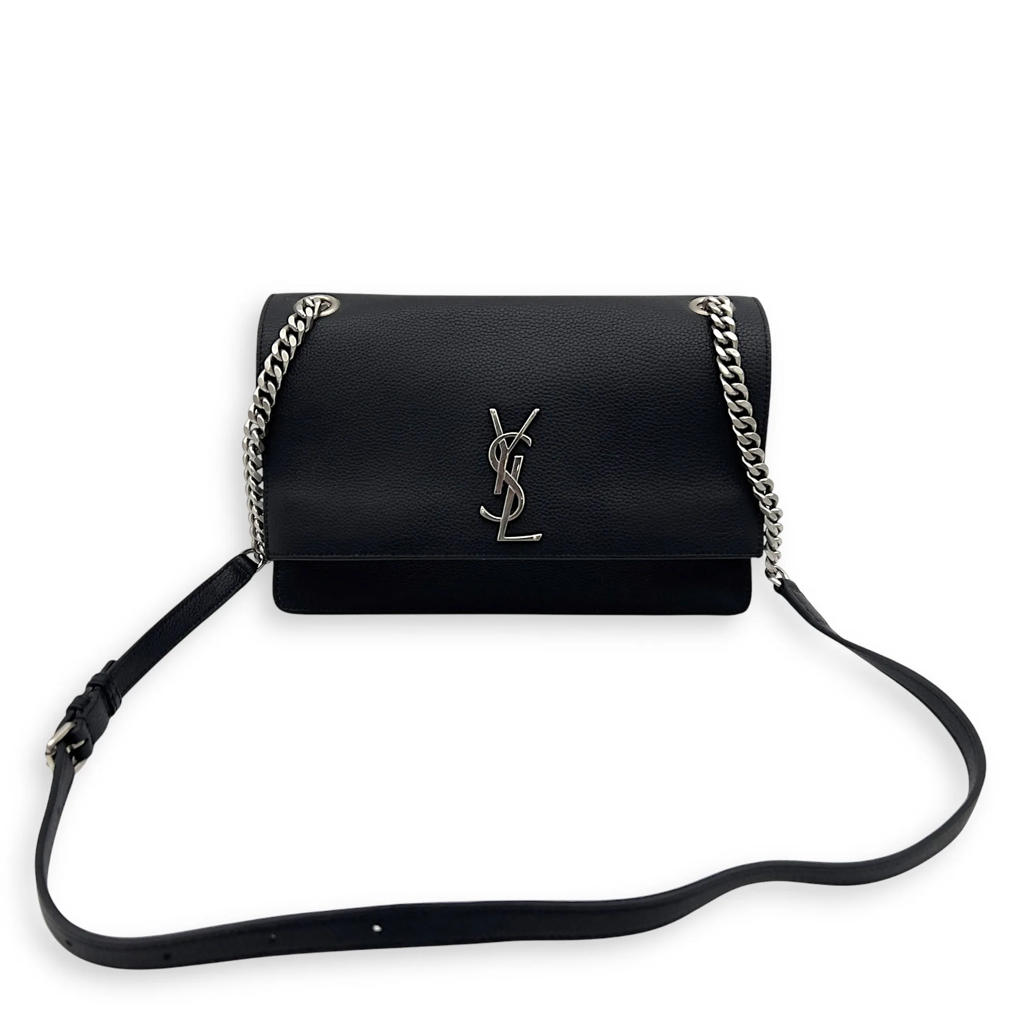 Sunset Shoulder Bag Black in Calfskin, Silver hardware