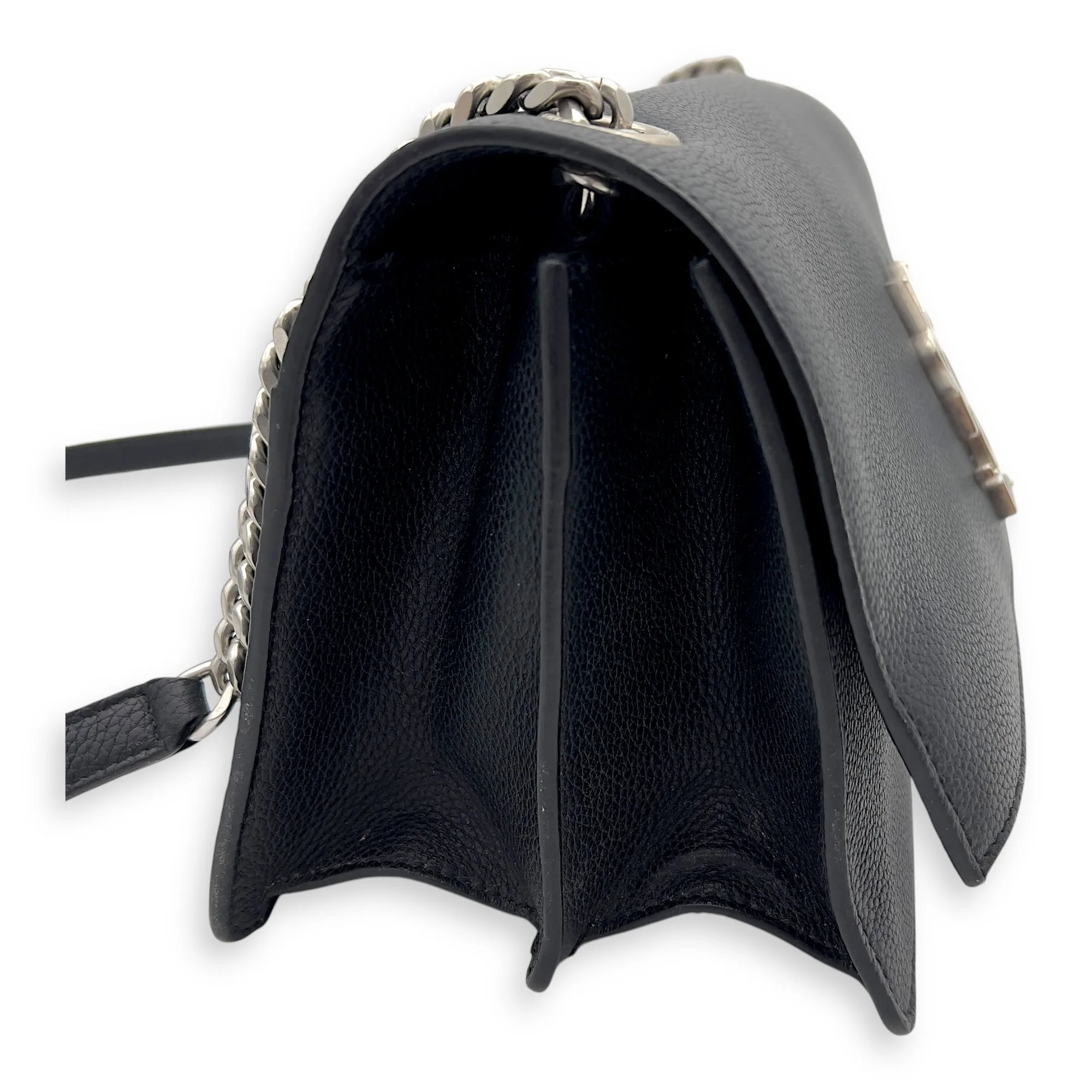 Sunset Shoulder Bag Black in Calfskin, Silver hardware