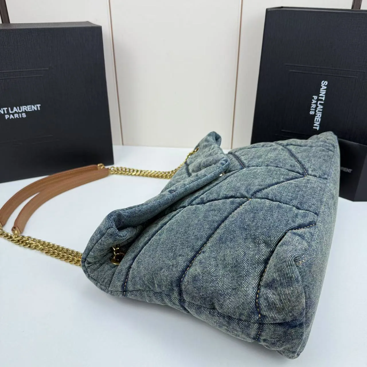 Saint Laurent LouLou Puffer Vintage Quilted Denim Crossbody Bag