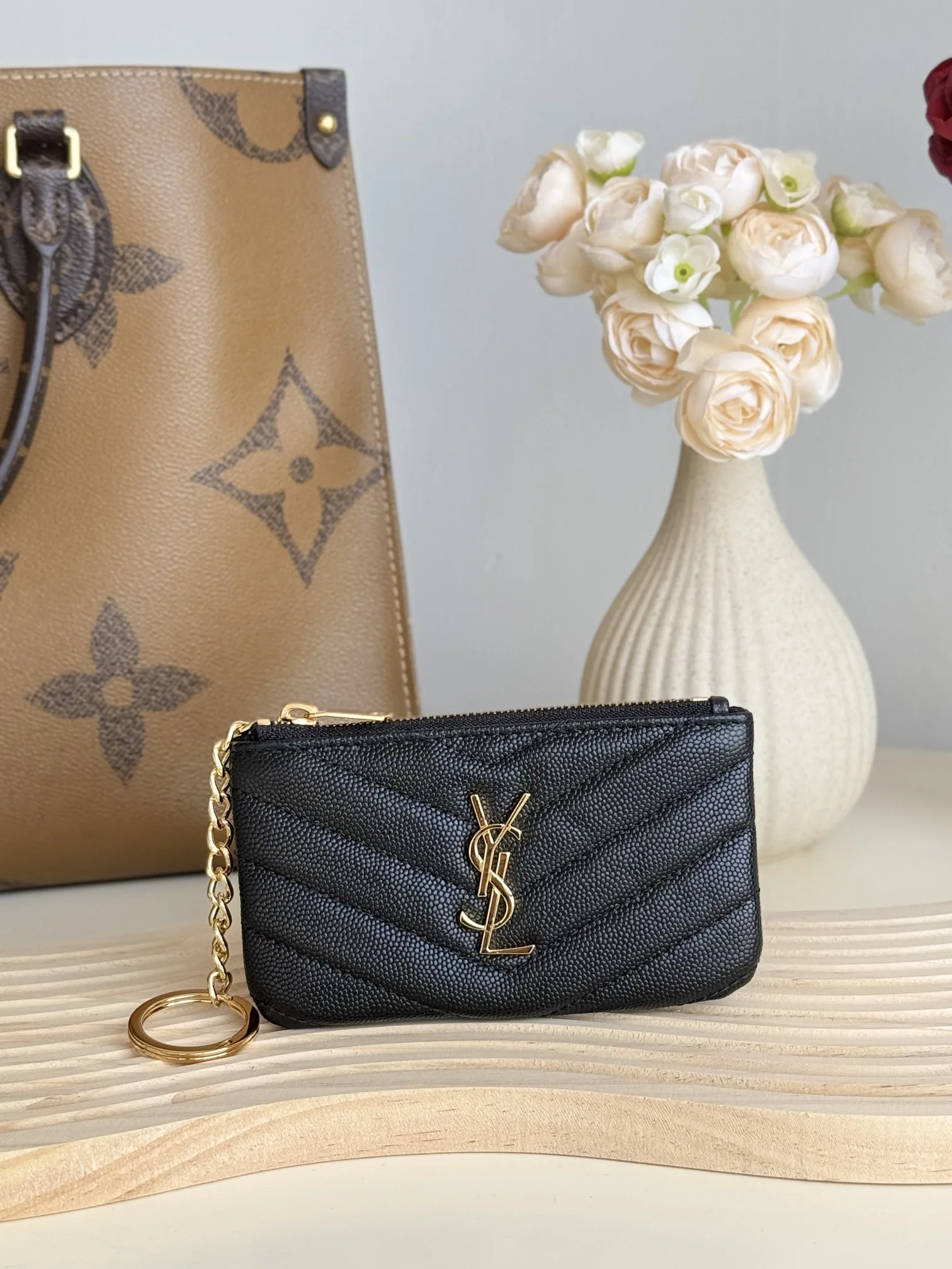 Saint Laurent Ball-Patterned Cowhide Wallet -Black Gold Wallet