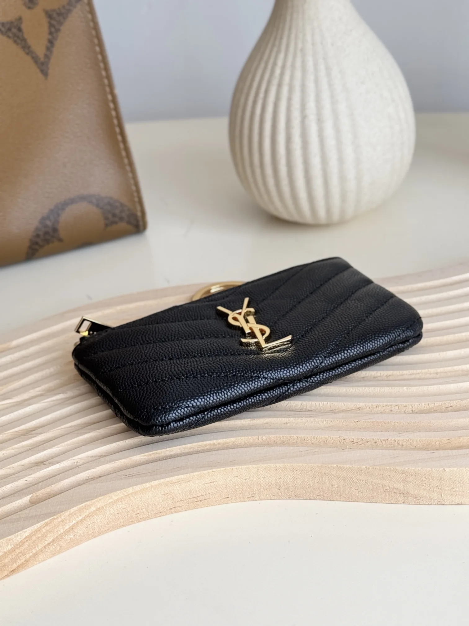 Saint Laurent Ball-Patterned Cowhide Wallet -Black Gold Wallet