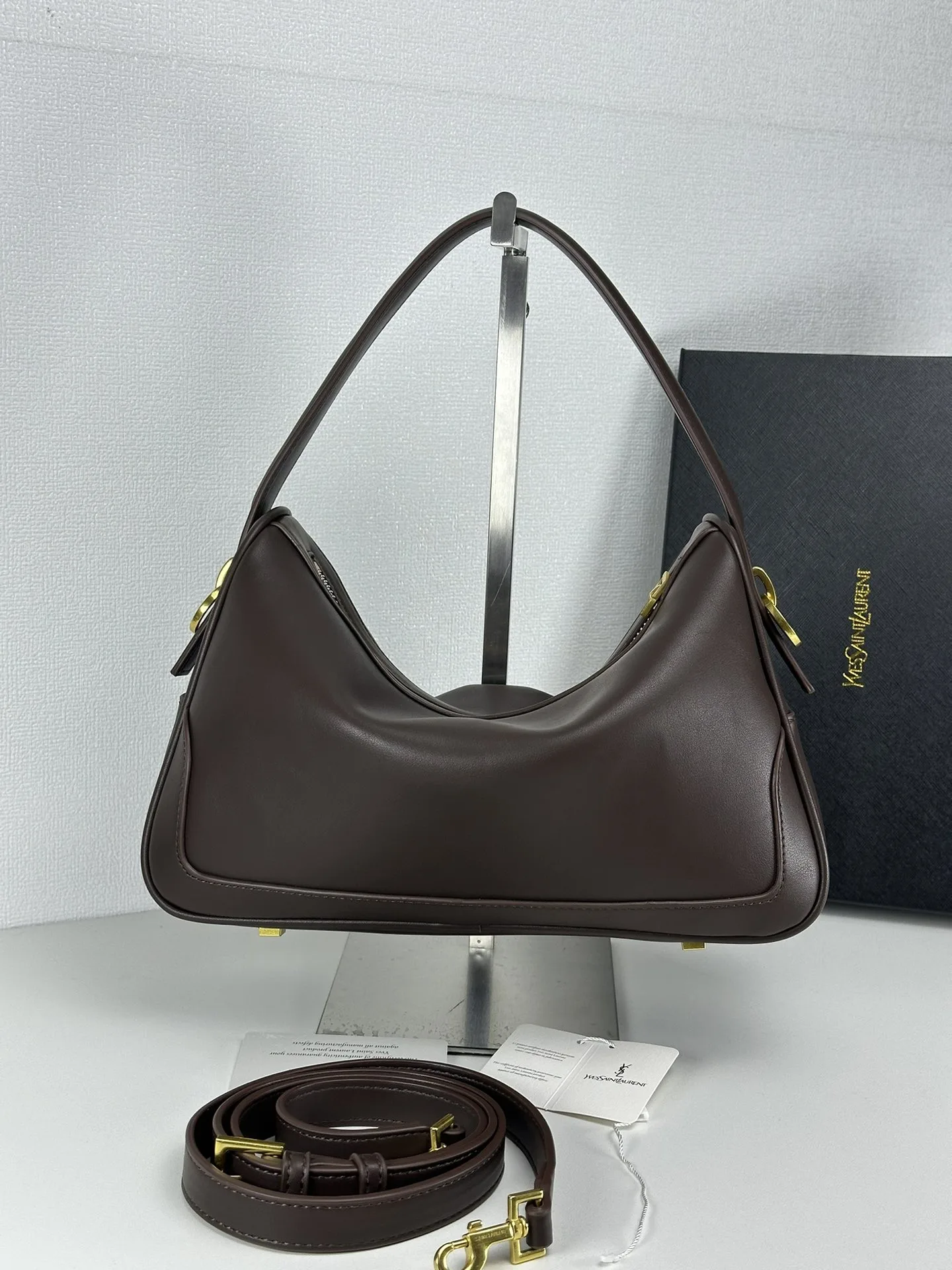 Saint Laurent YSL Vintage Bowling Bag - Coffee Leather Bag