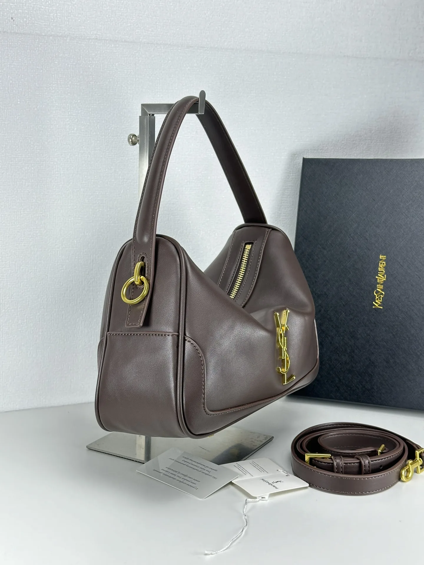 Saint Laurent YSL Vintage Bowling Bag - Coffee Leather Bag