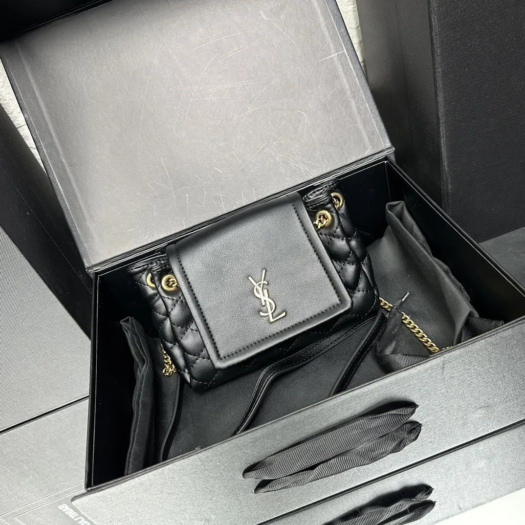 SAINT LAURENT Calfskin Quilted Monogram Mini Nolita Black Soft - Bag