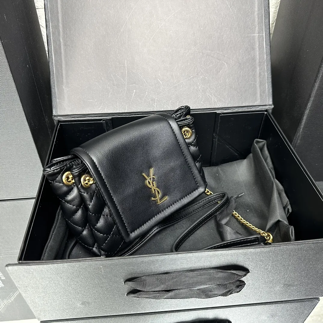 SAINT LAURENT Calfskin Quilted Monogram Mini Nolita Black Soft - Bag