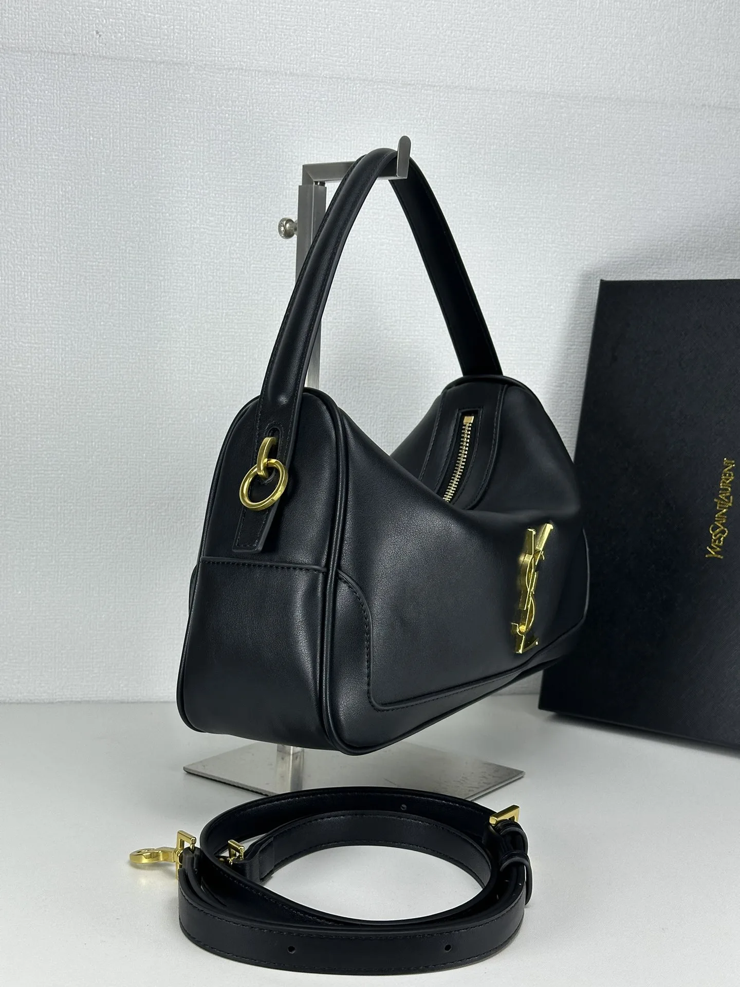 Saint Laurent YSL Vintage Bowling Bag - Black Leather Bag