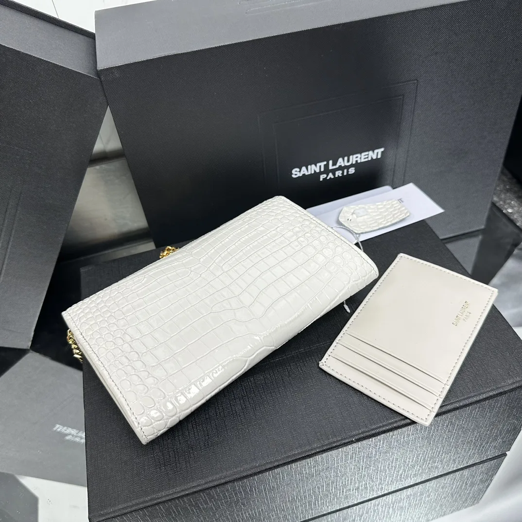 SAINT LAURENT Grain De Poudre Monogram Uptown Chain Wallet White-Gold hardware - Bag