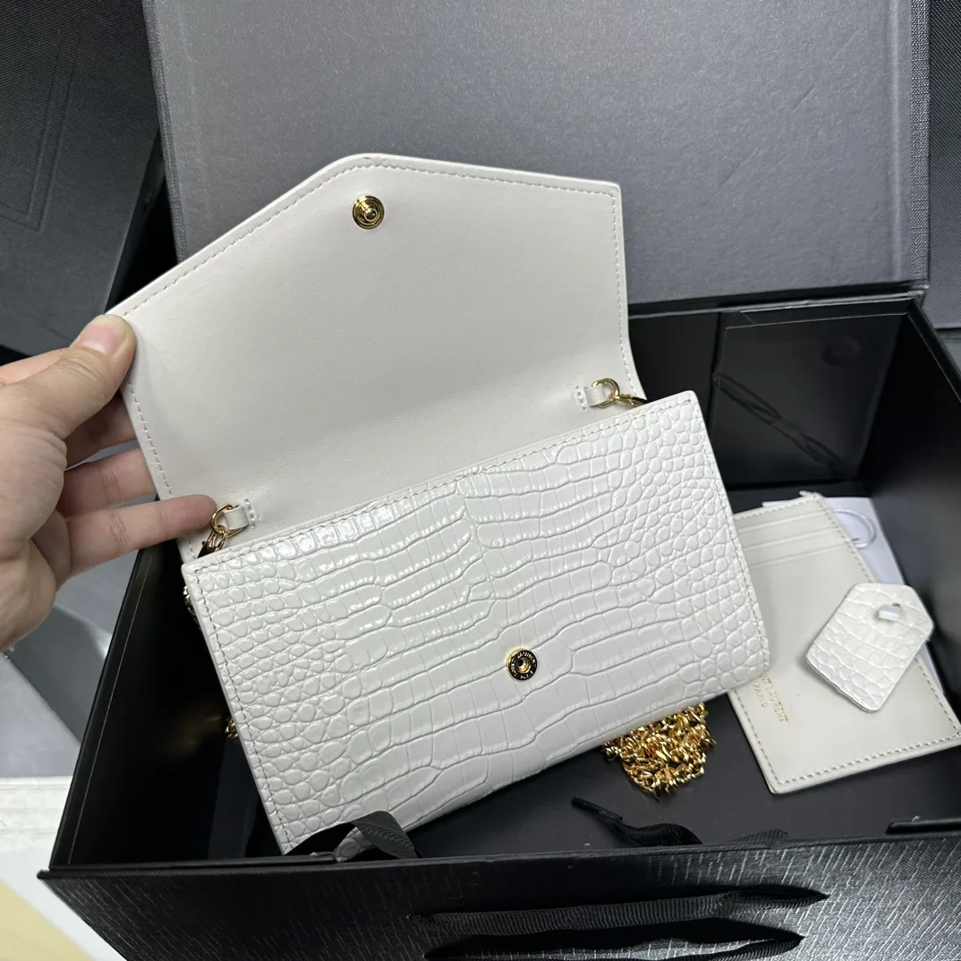 SAINT LAURENT Grain De Poudre Monogram Uptown Chain Wallet White-Gold hardware - Bag