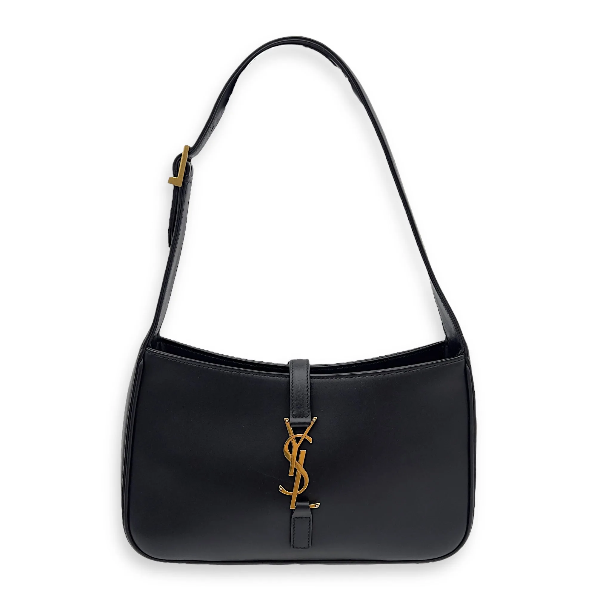 Le 5 A 7 Black Shoulder Bag in Calfskin, Gold hardware