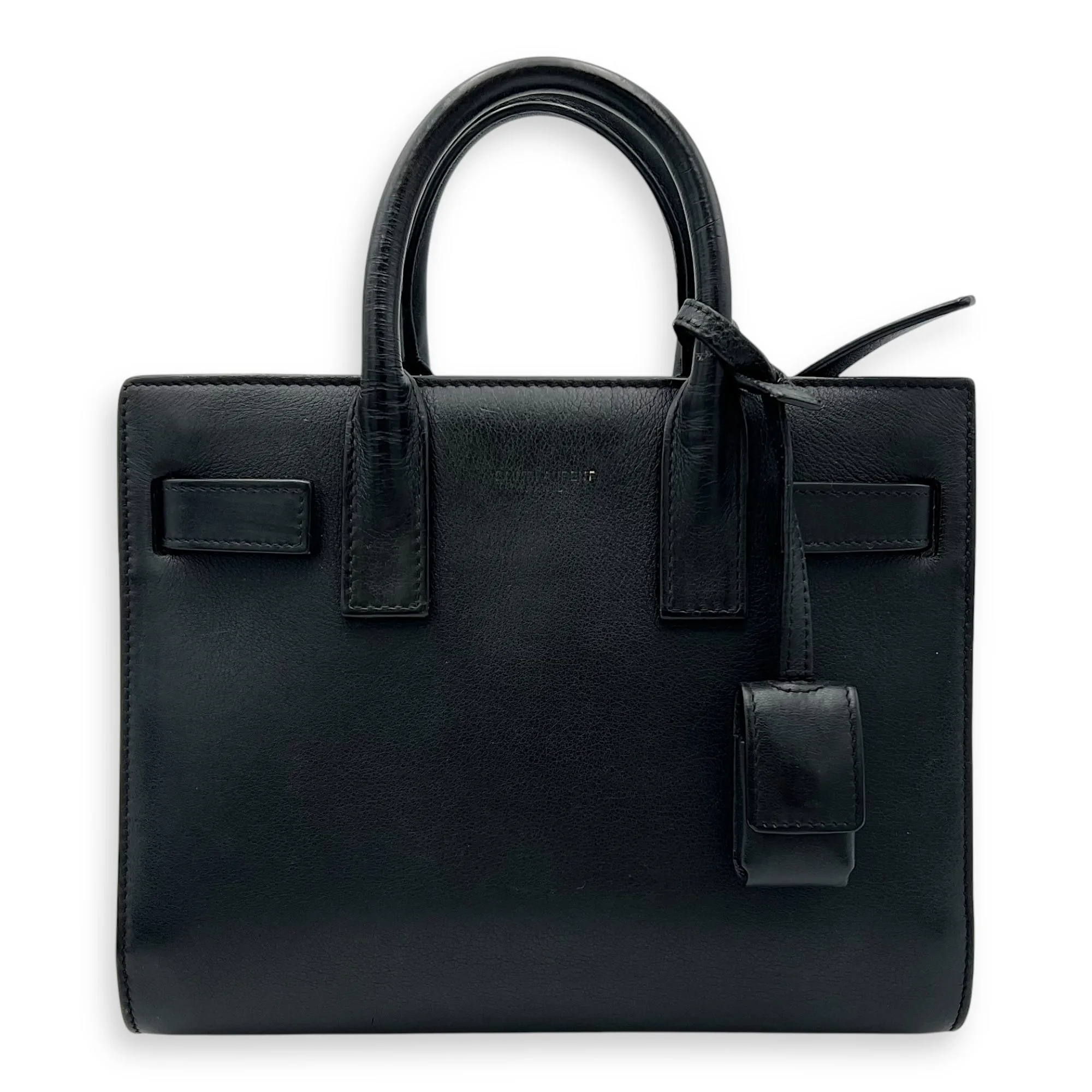 Sac de Jour Nano Black Top Handle Bag in Calfskin, Gold hardware