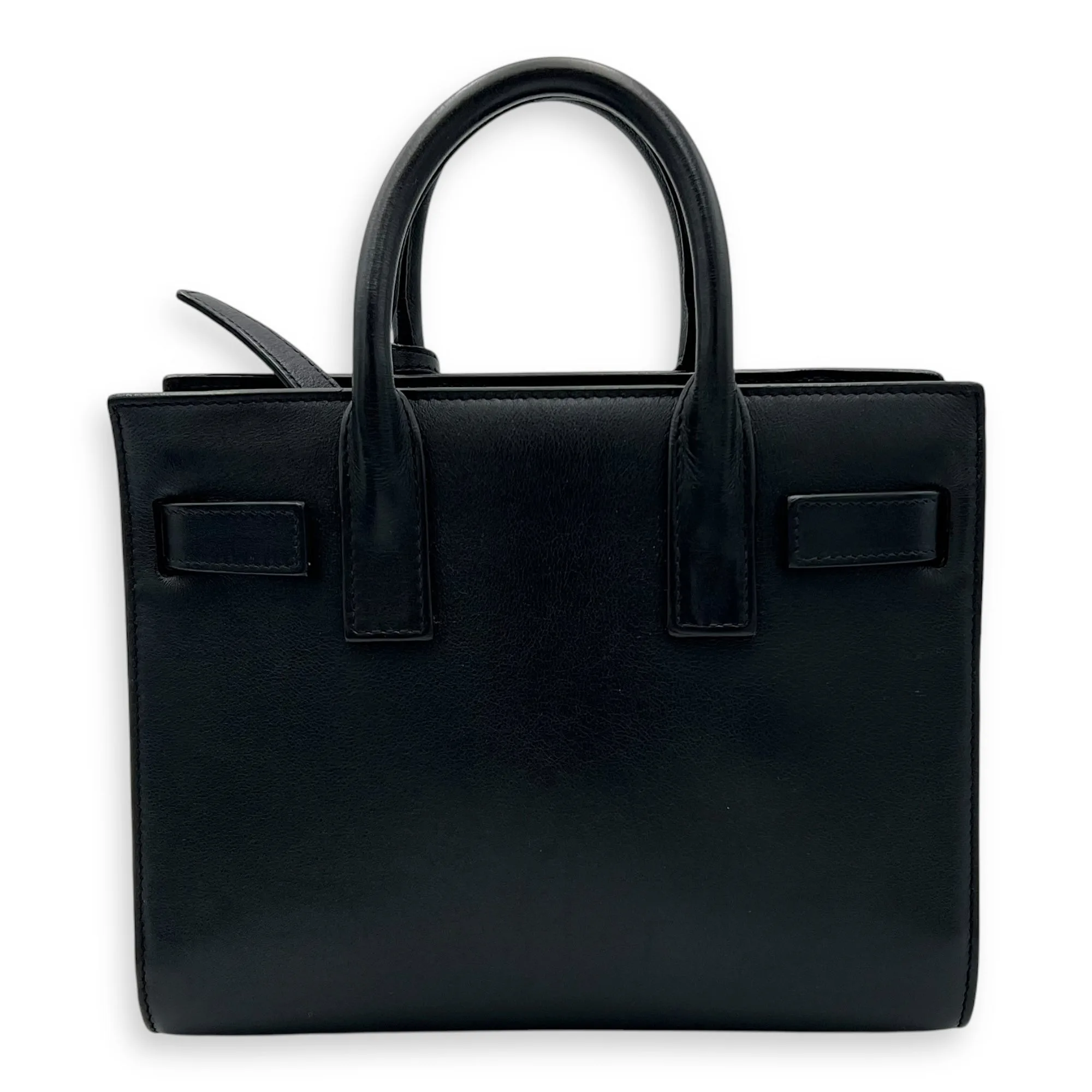 Sac de Jour Nano Black Top Handle Bag in Calfskin, Gold hardware