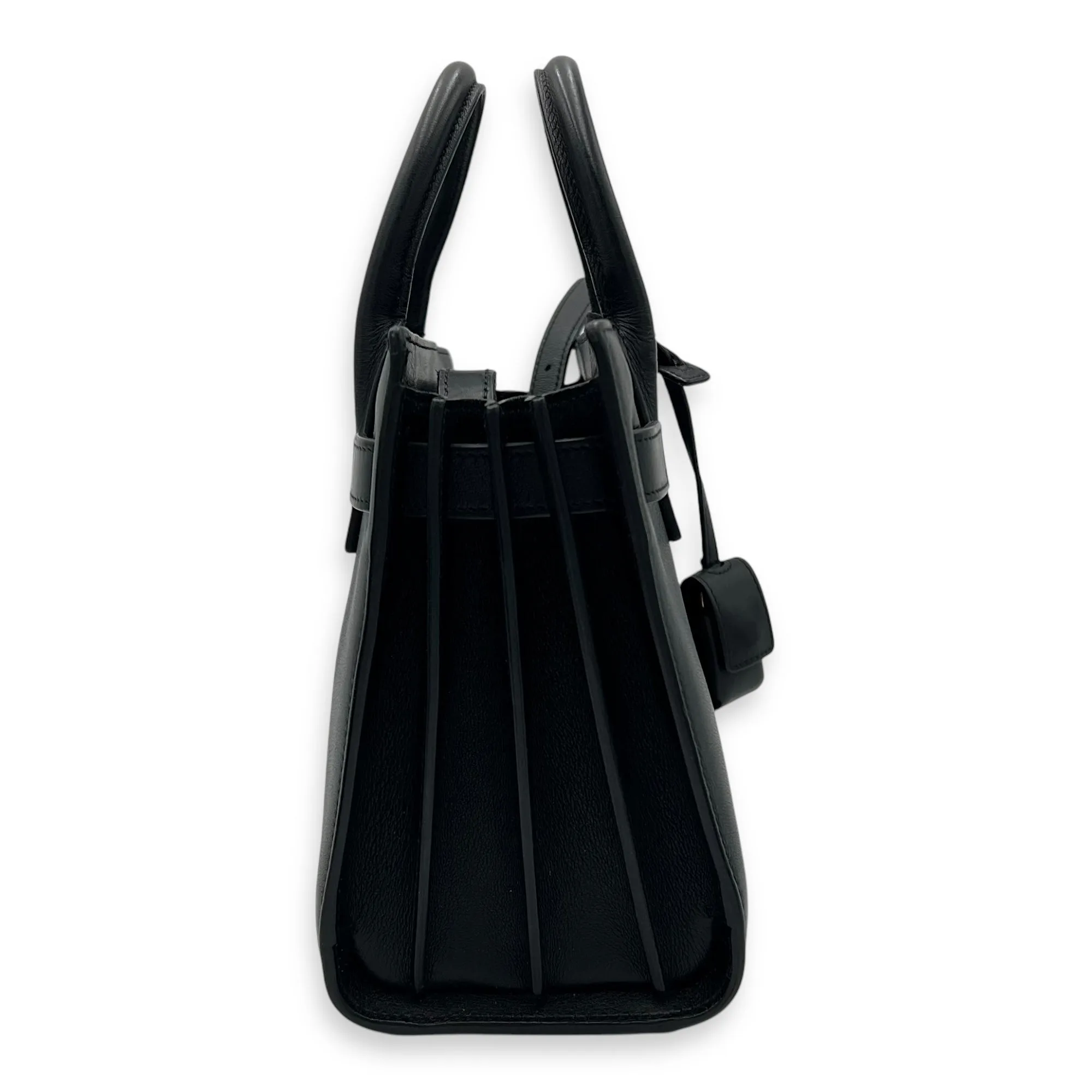Sac de Jour Nano Black Top Handle Bag in Calfskin, Gold hardware