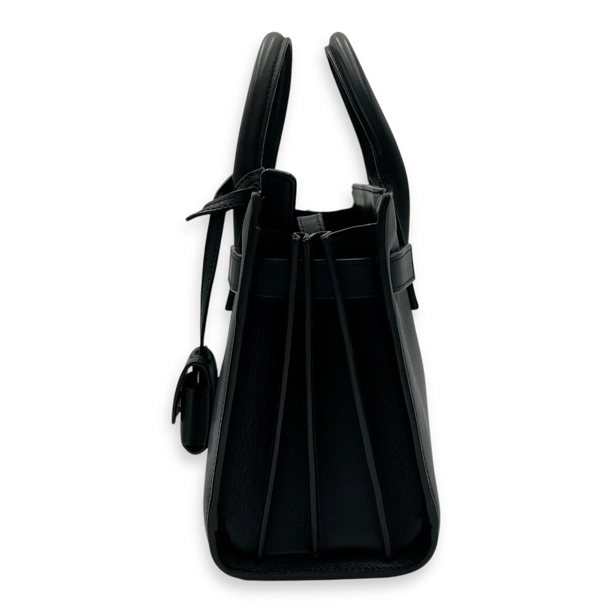 Sac de Jour Nano Black Top Handle Bag in Calfskin, Gold hardware