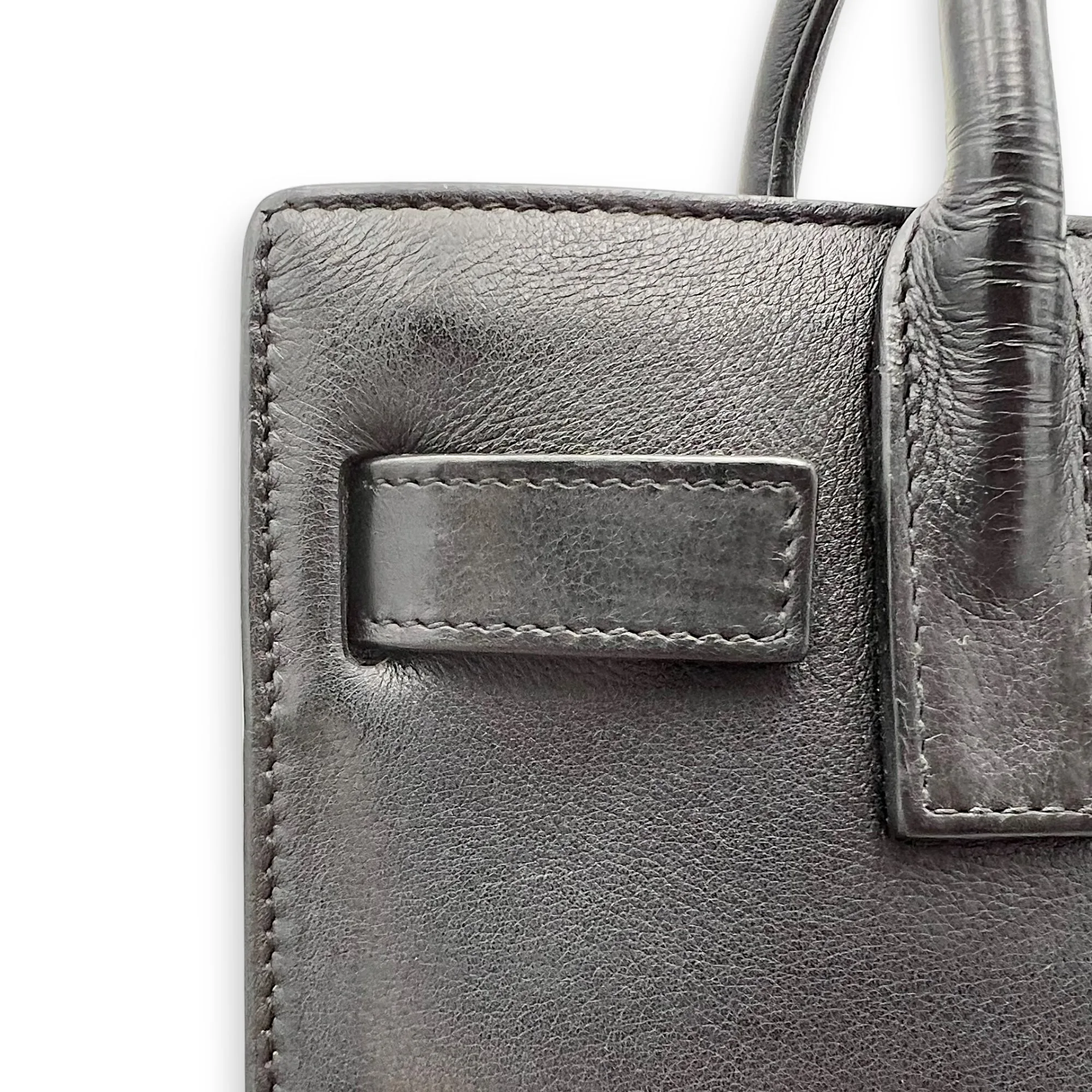Sac de Jour Nano Black Top Handle Bag in Calfskin, Gold hardware