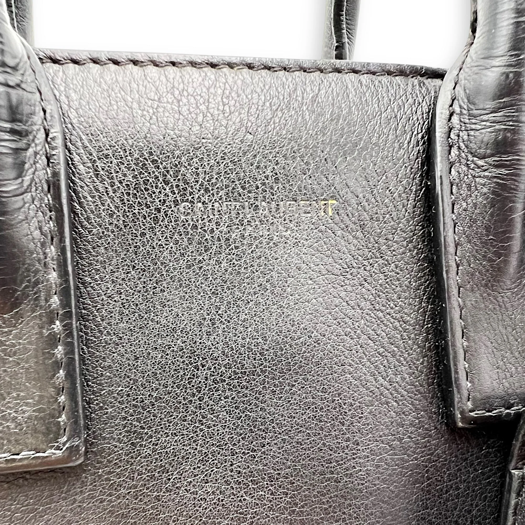 Sac de Jour Nano Black Top Handle Bag in Calfskin, Gold hardware