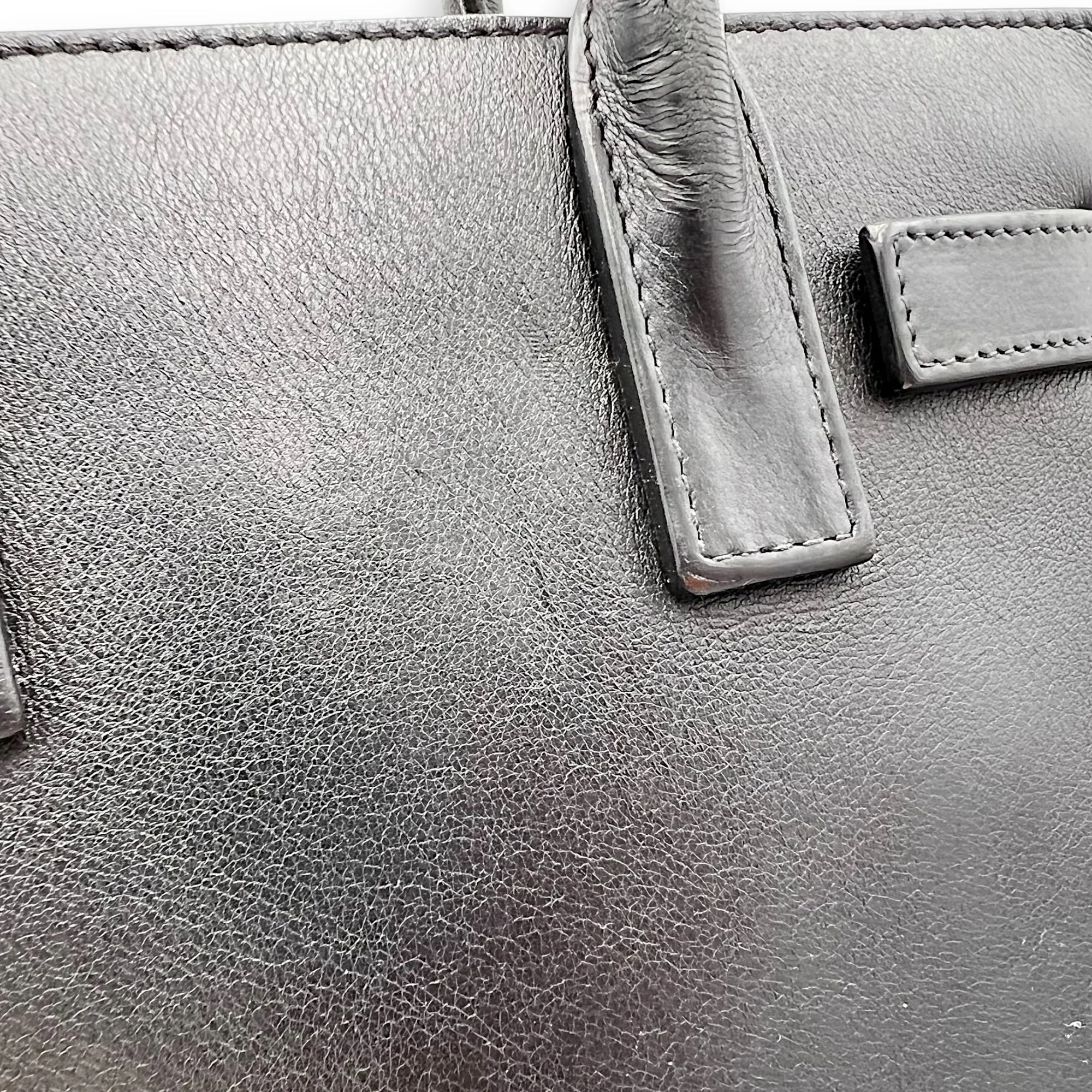 Sac de Jour Nano Black Top Handle Bag in Calfskin, Gold hardware
