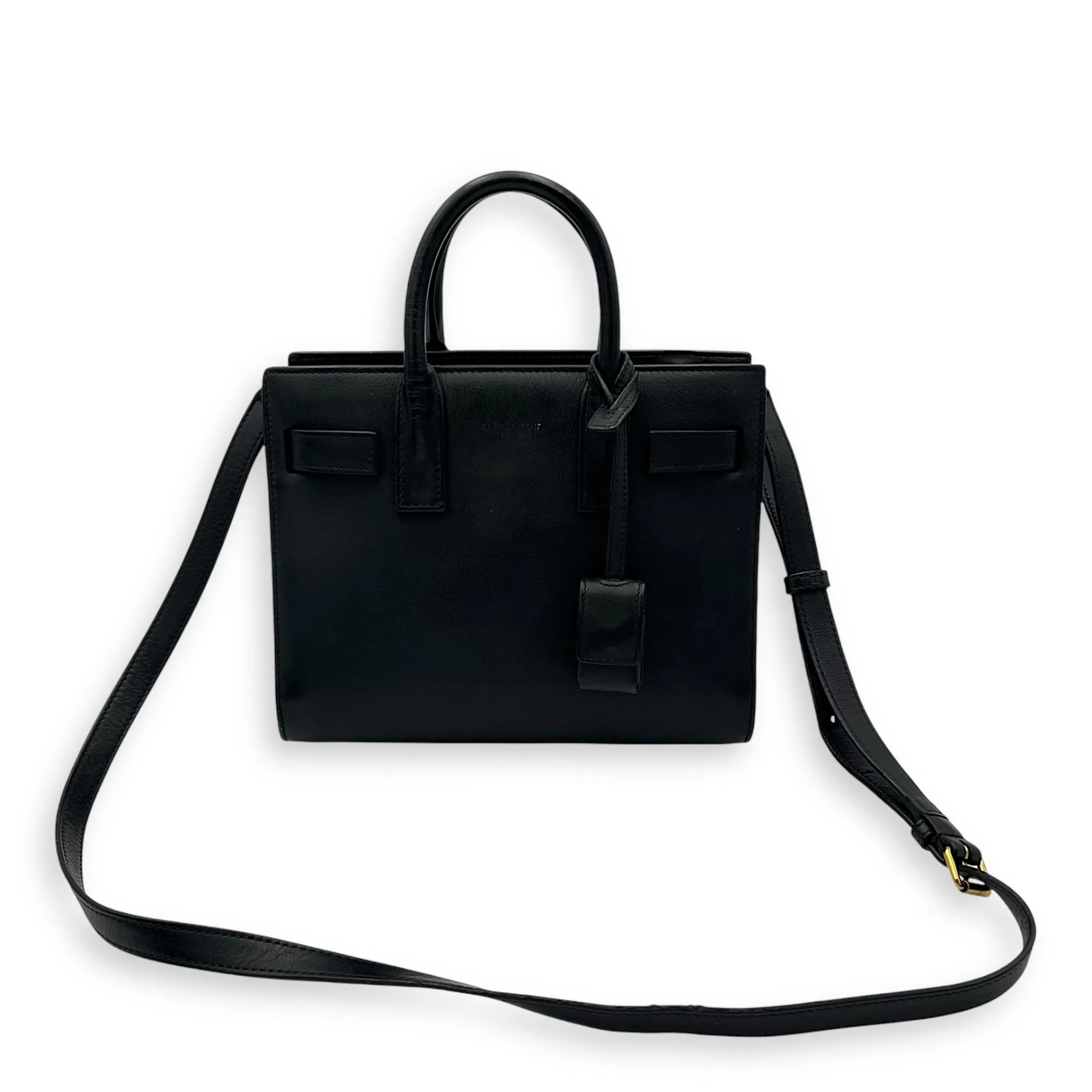 Sac de Jour Nano Black Top Handle Bag in Calfskin, Gold hardware