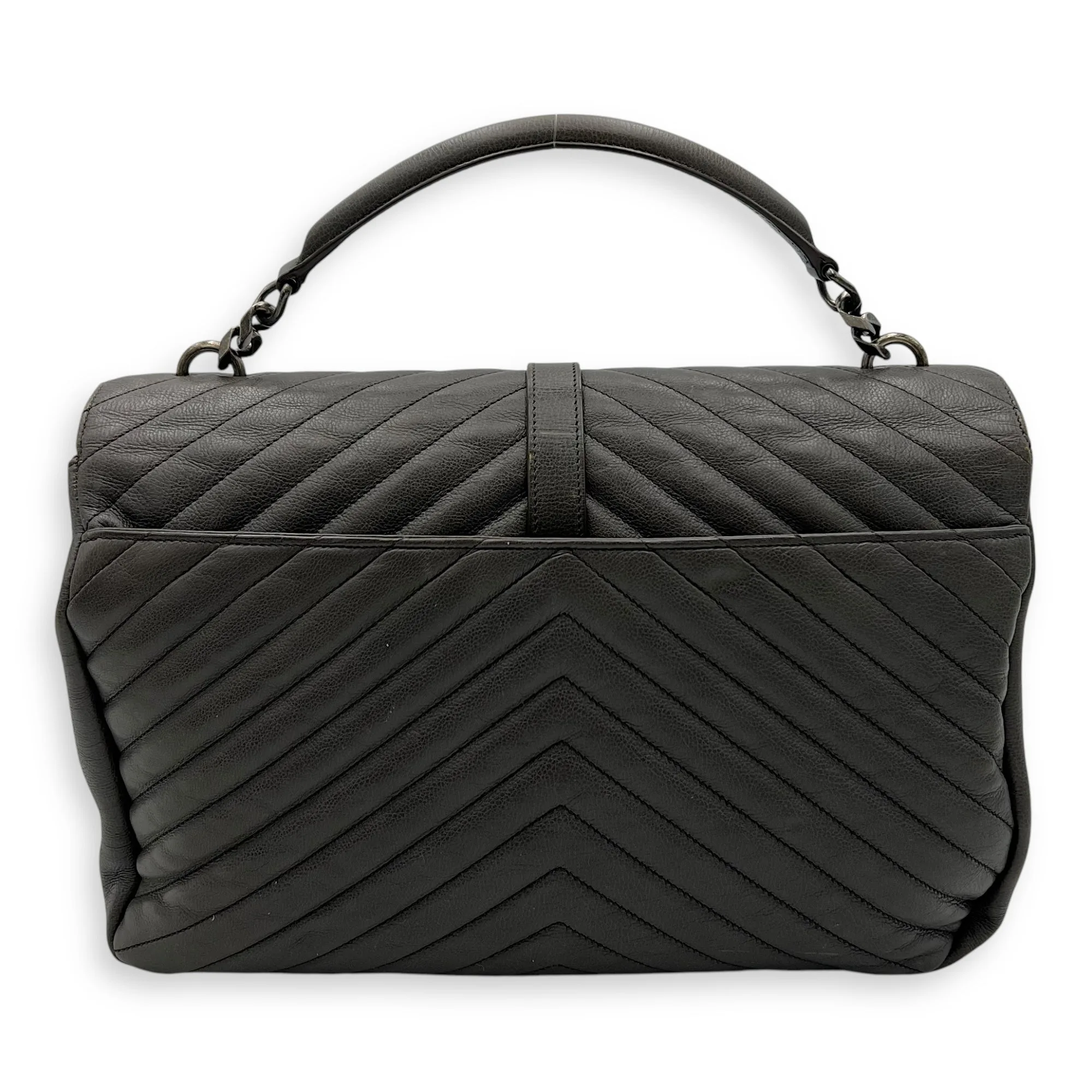 College Large Top handle bag in Calfskin, Ruthenium Hardware