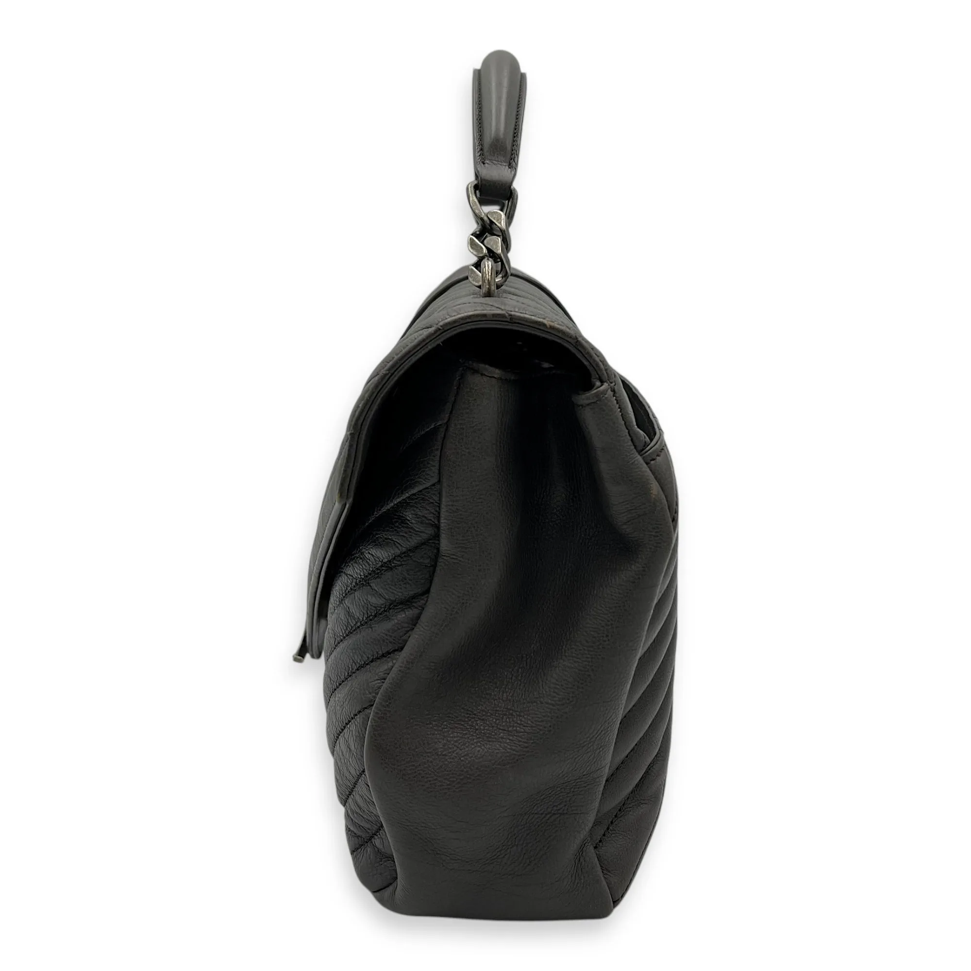 College Large Top handle bag in Calfskin, Ruthenium Hardware