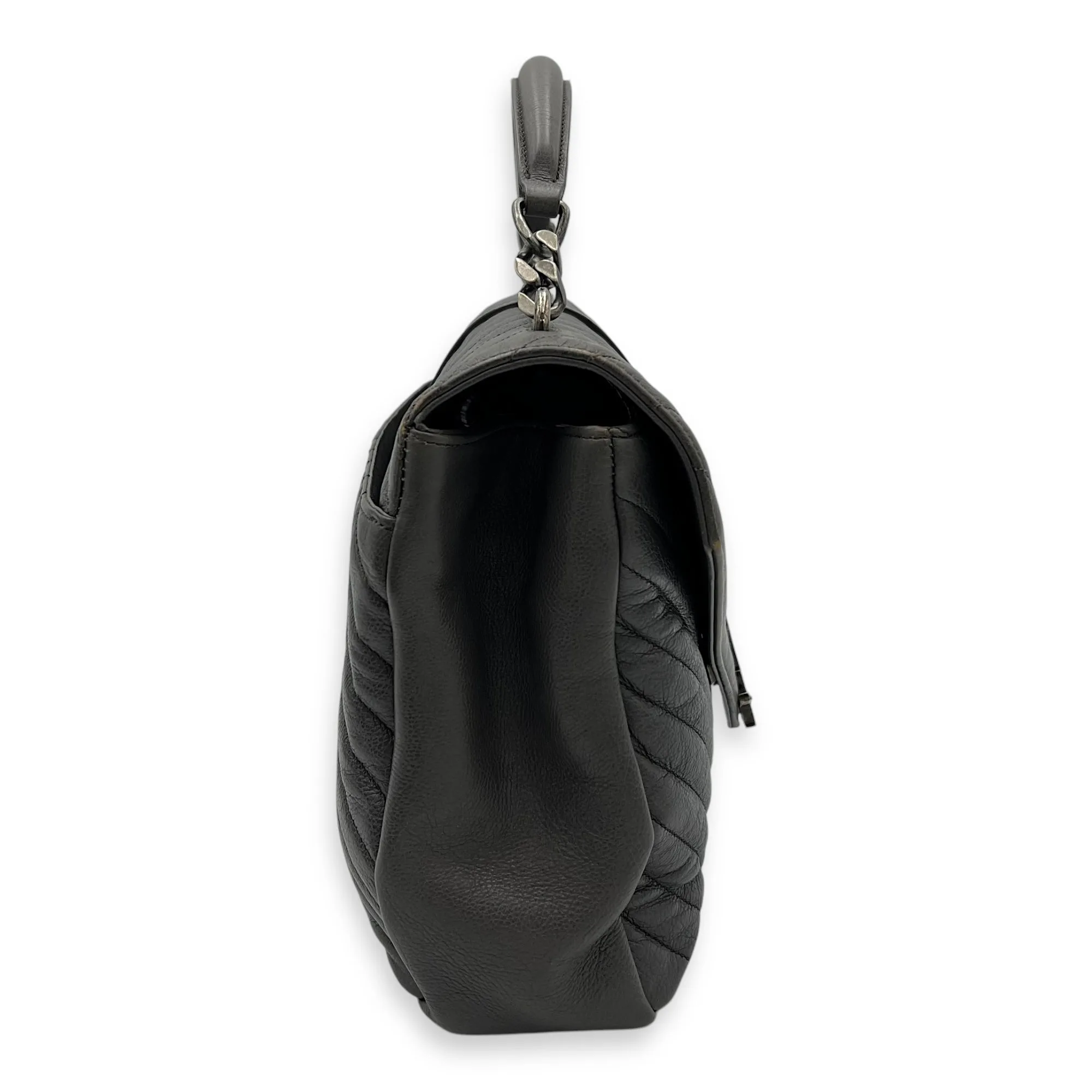 College Large Top handle bag in Calfskin, Ruthenium Hardware