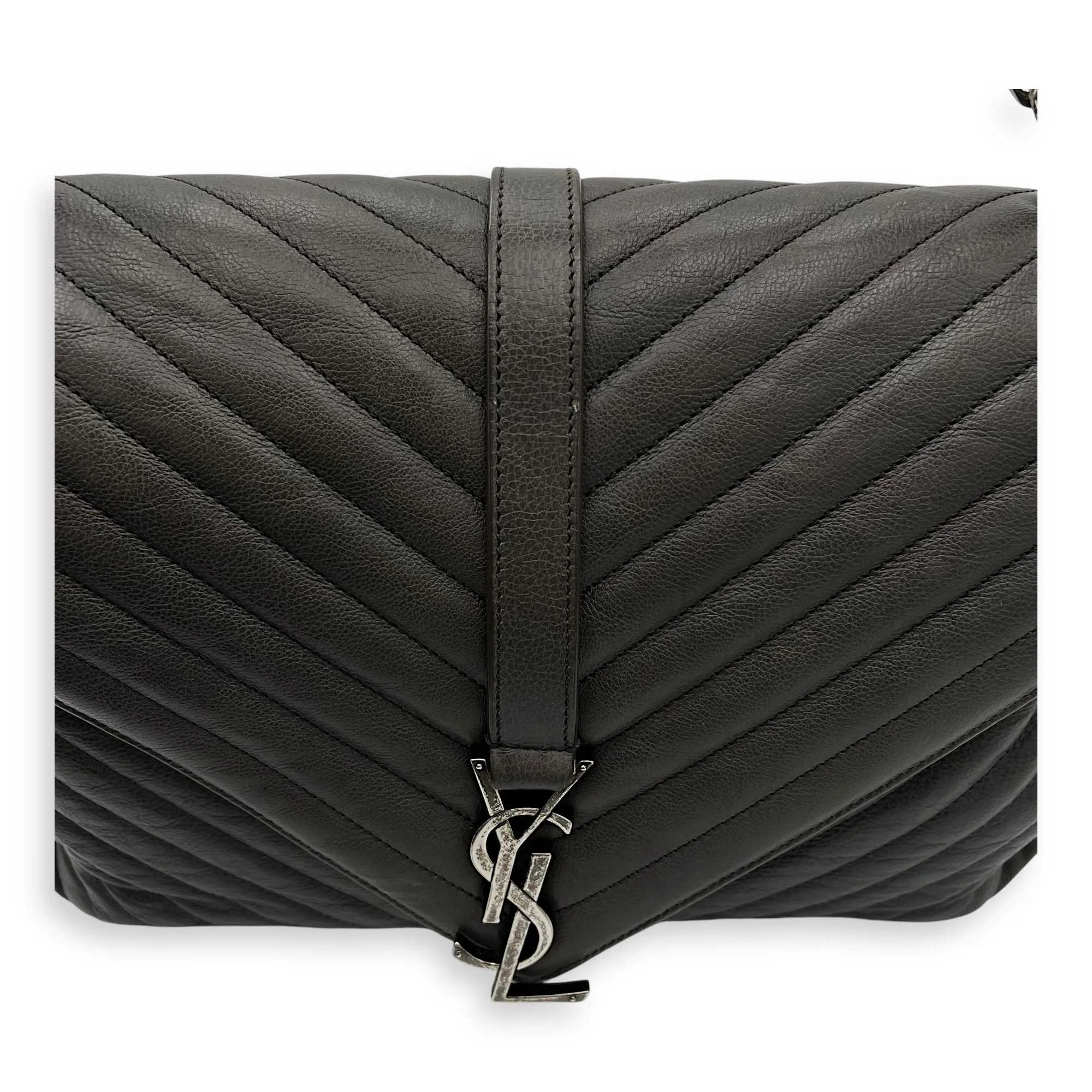 College Large Top handle bag in Calfskin, Ruthenium Hardware