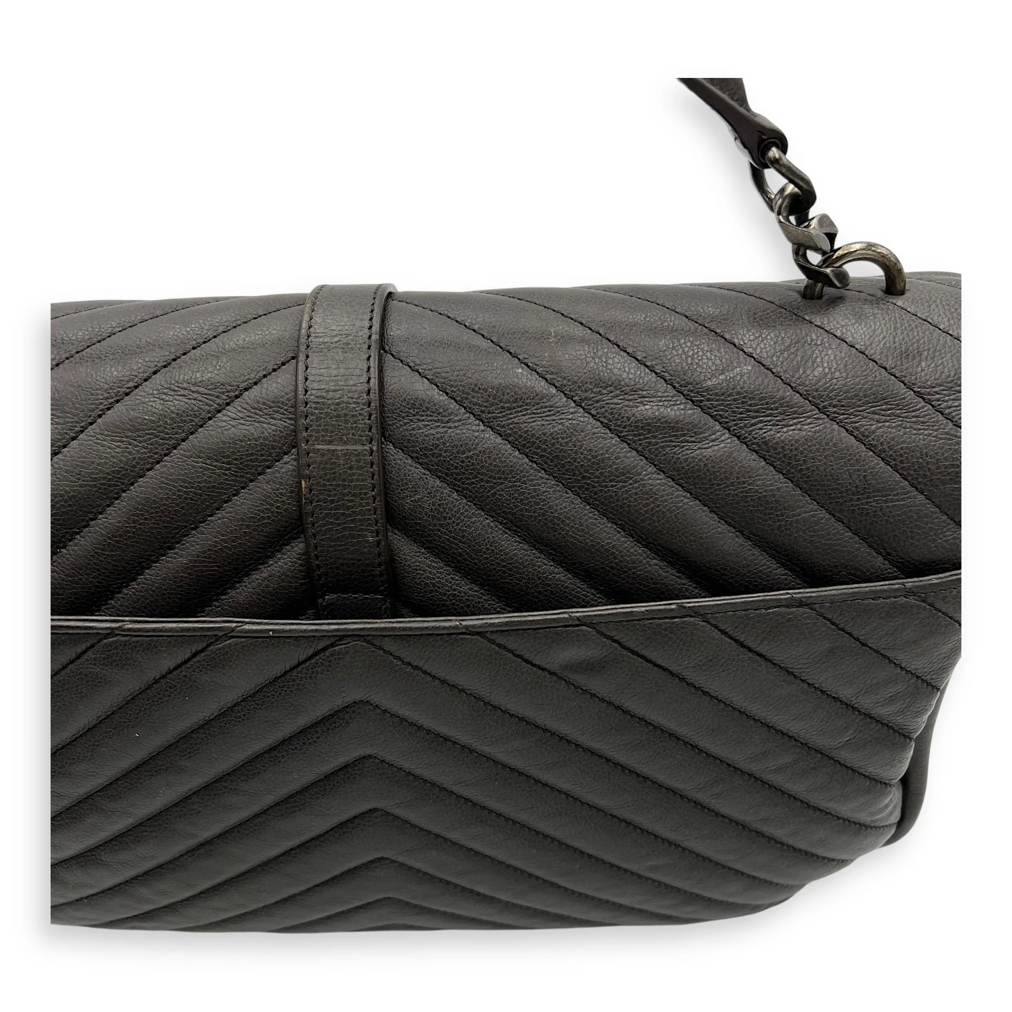 College Large Top handle bag in Calfskin, Ruthenium Hardware