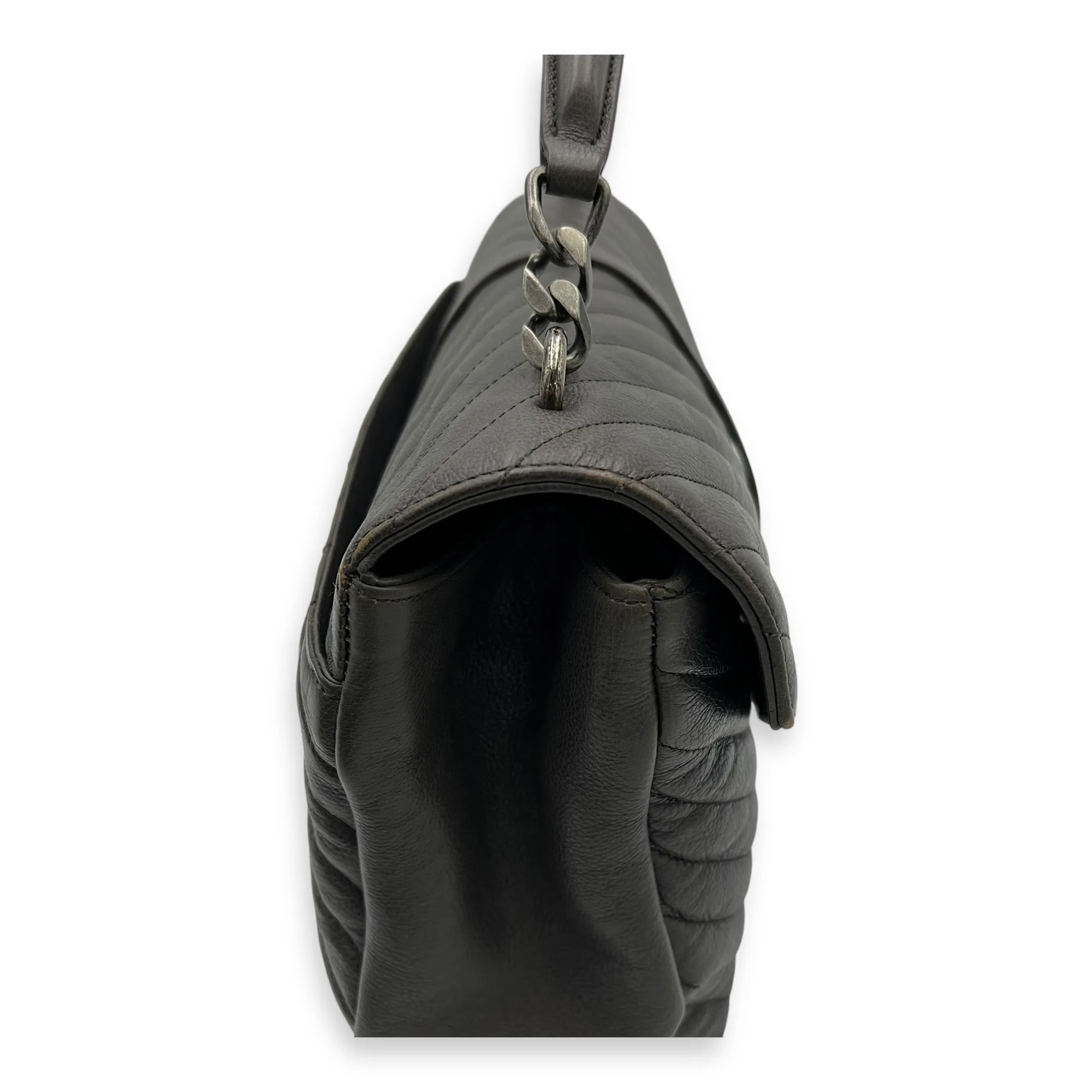 College Large Top handle bag in Calfskin, Ruthenium Hardware