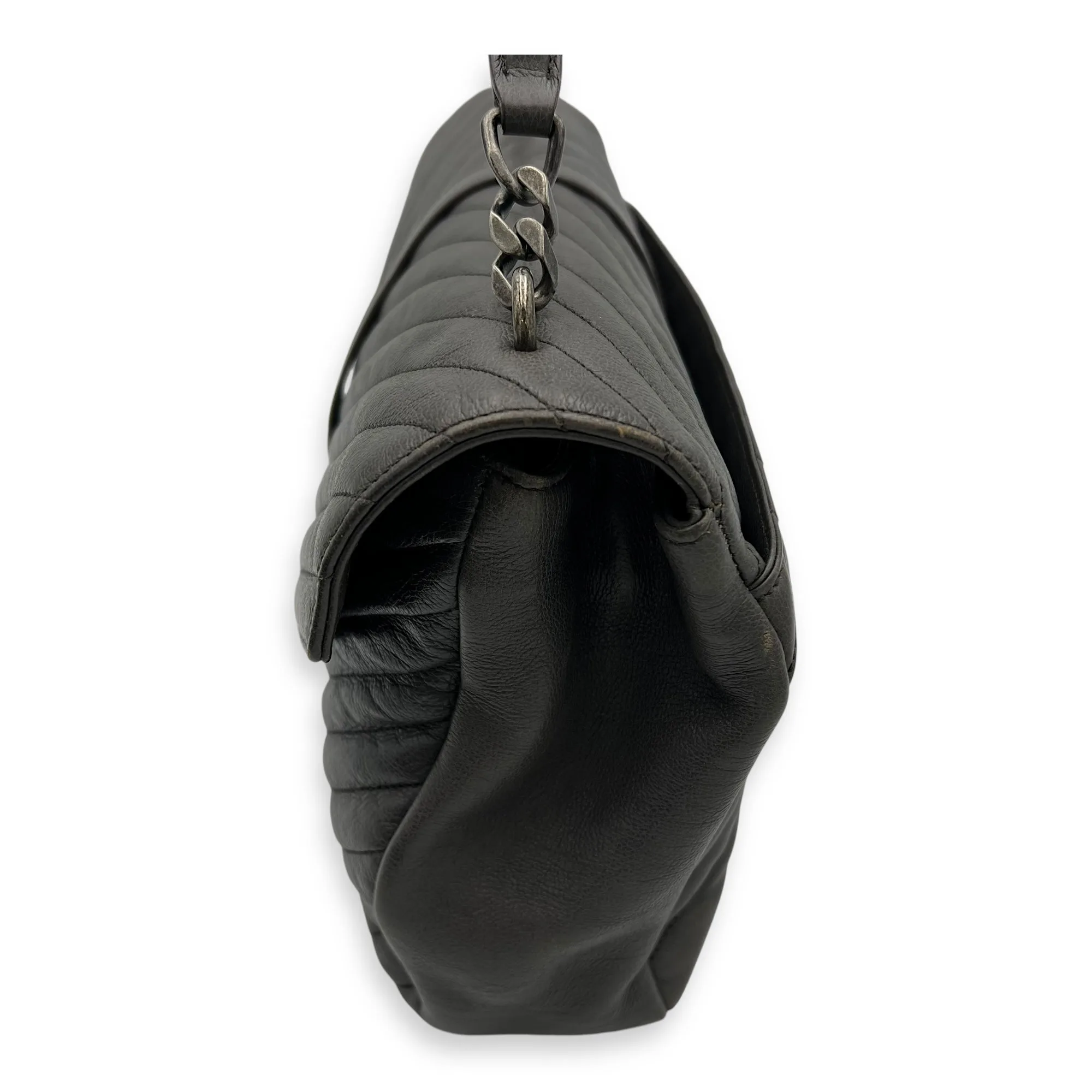 College Large Top handle bag in Calfskin, Ruthenium Hardware