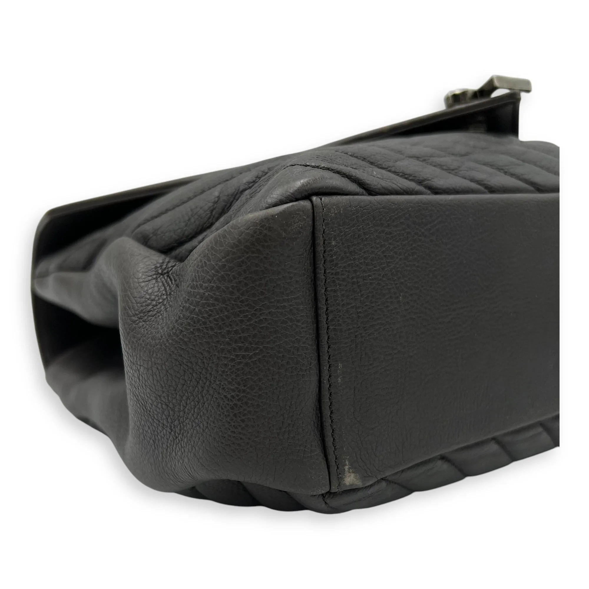 College Large Top handle bag in Calfskin, Ruthenium Hardware