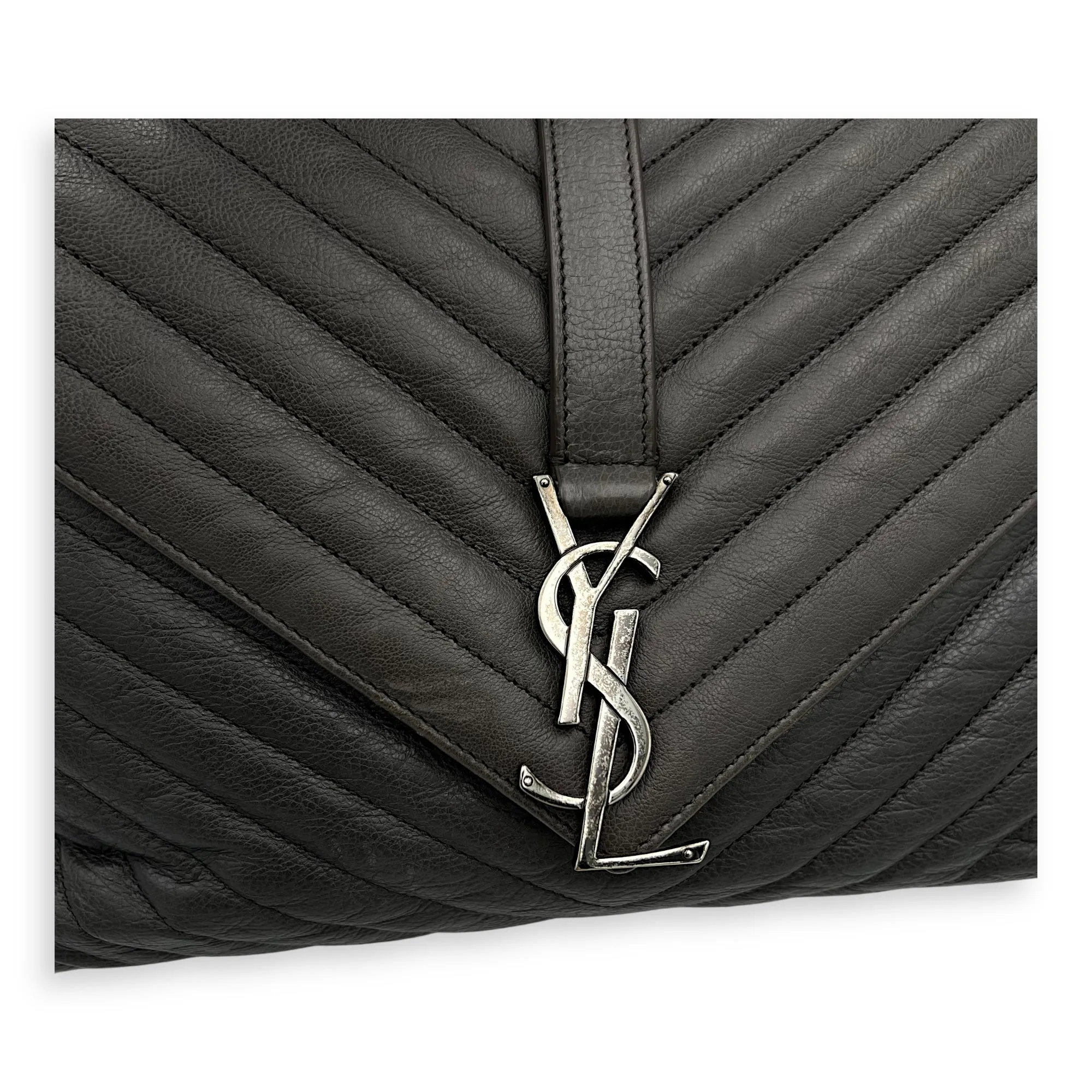 College Large Top handle bag in Calfskin, Ruthenium Hardware