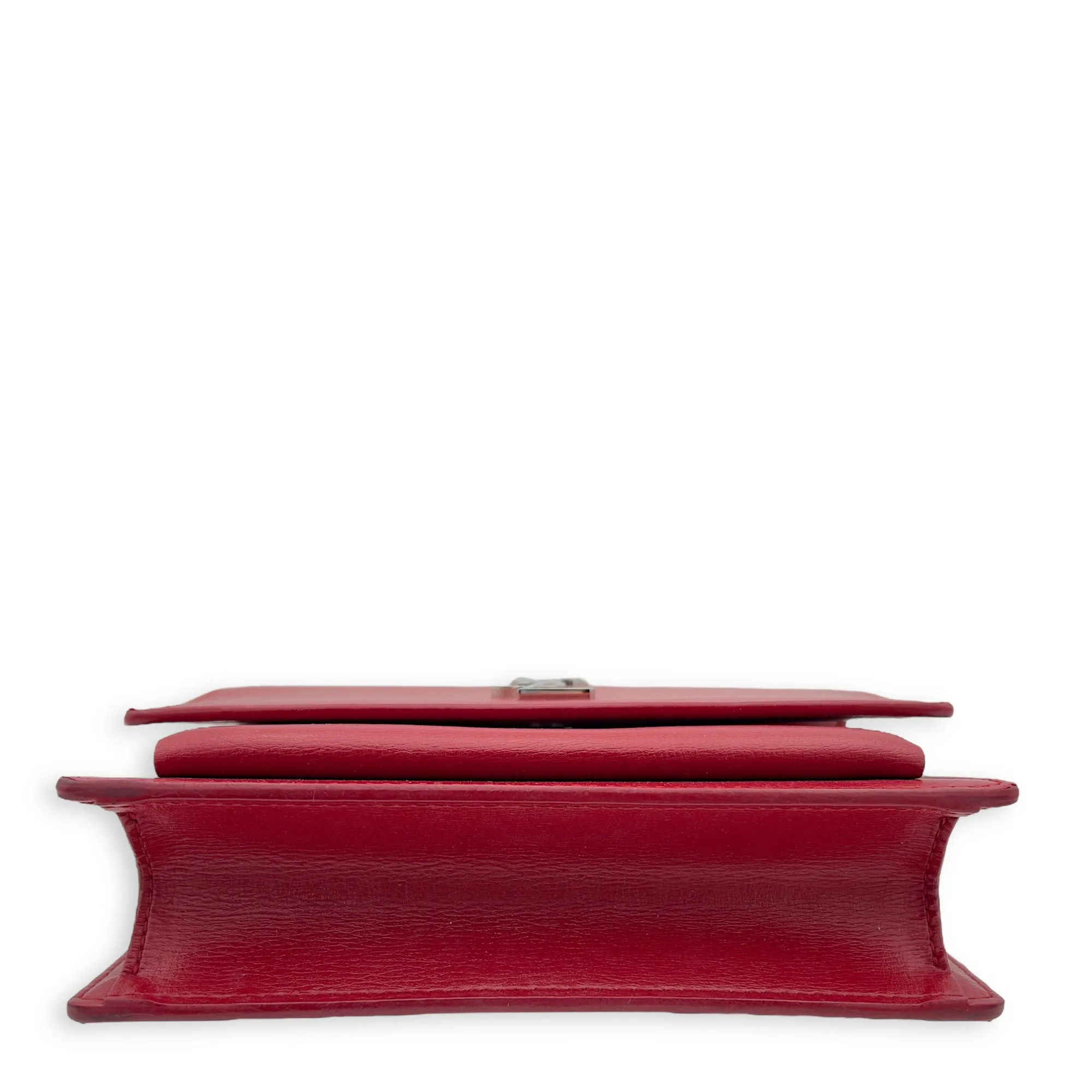 Sunset Mini Red Shoulder Bag in Calfskin, Silver hardware