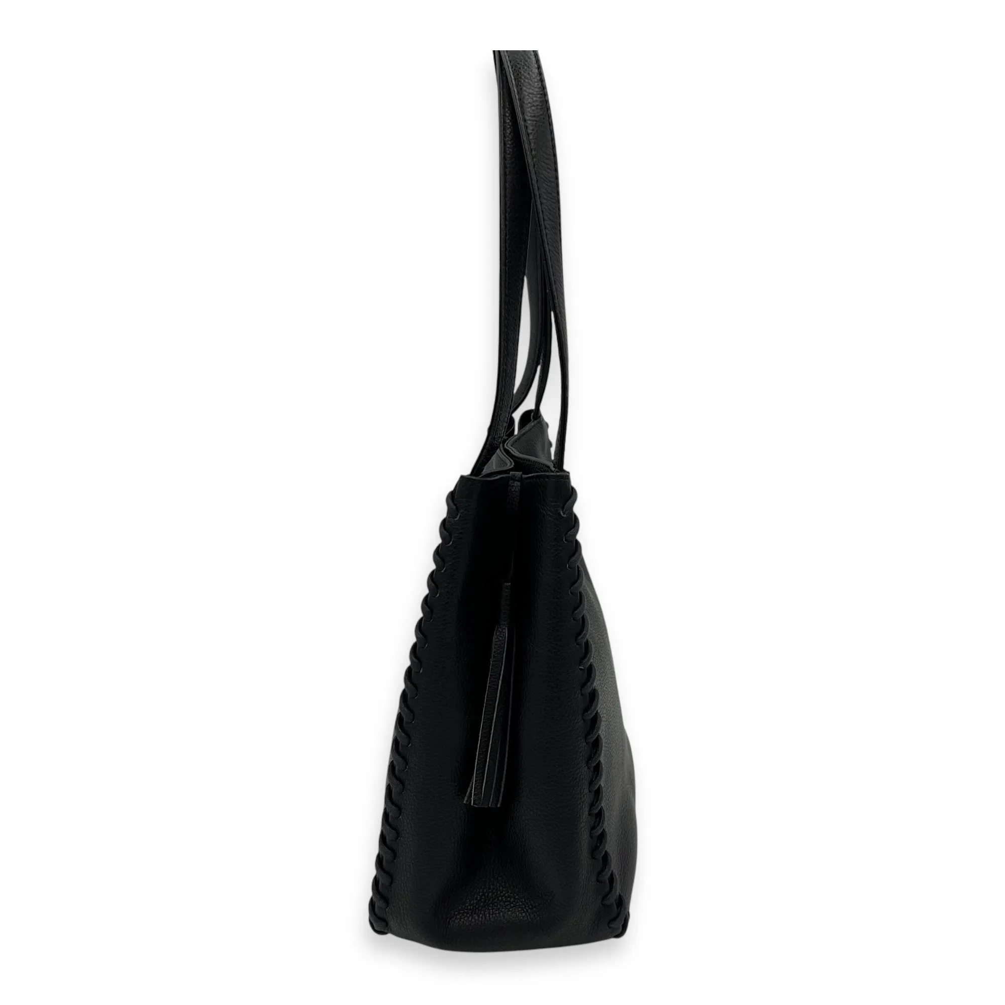 Stitch Tote Bag Black in Calfskin, Gold hardware