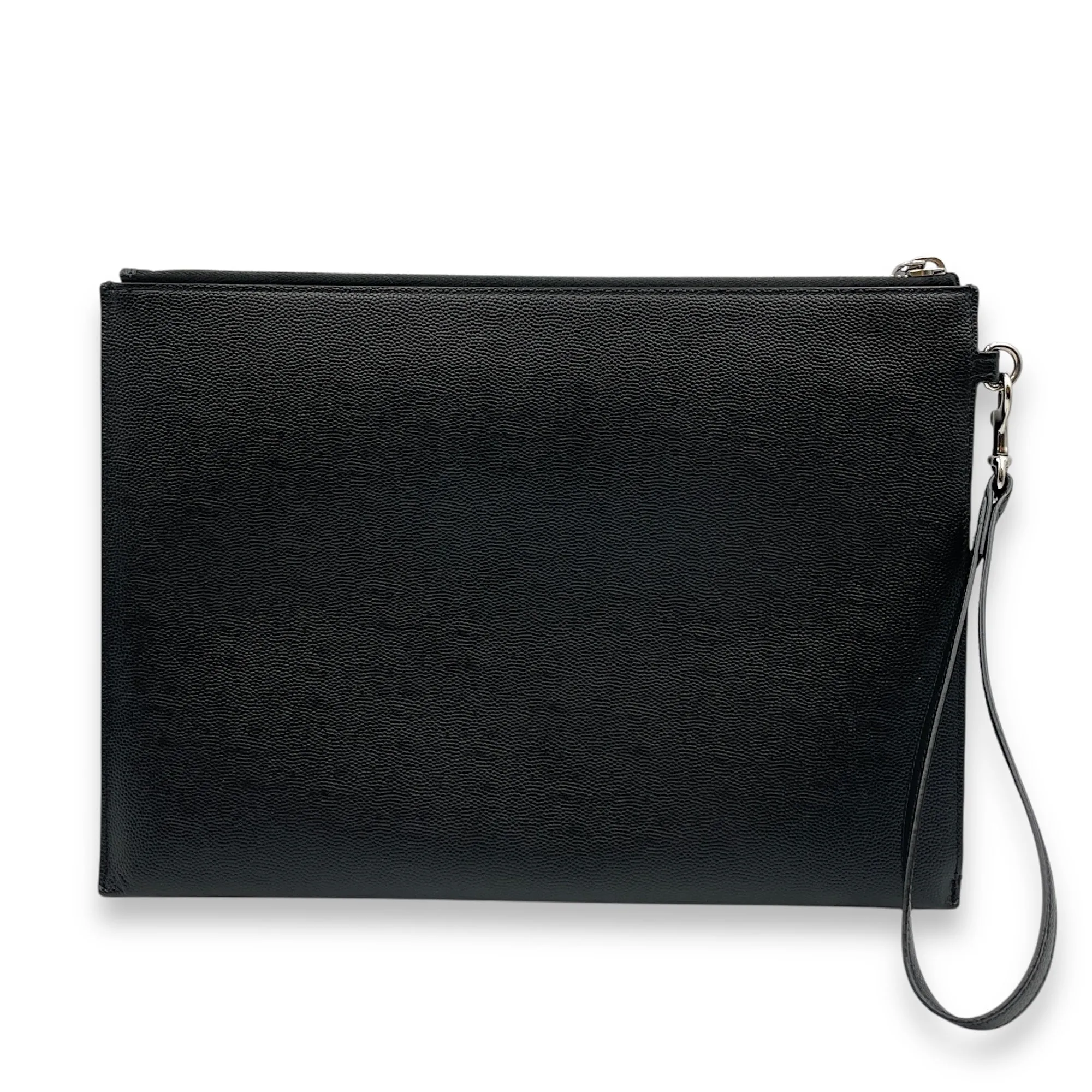 Wristlet Clutch 29x21x1cm Black Clutch in Calfskin, Silver hardware