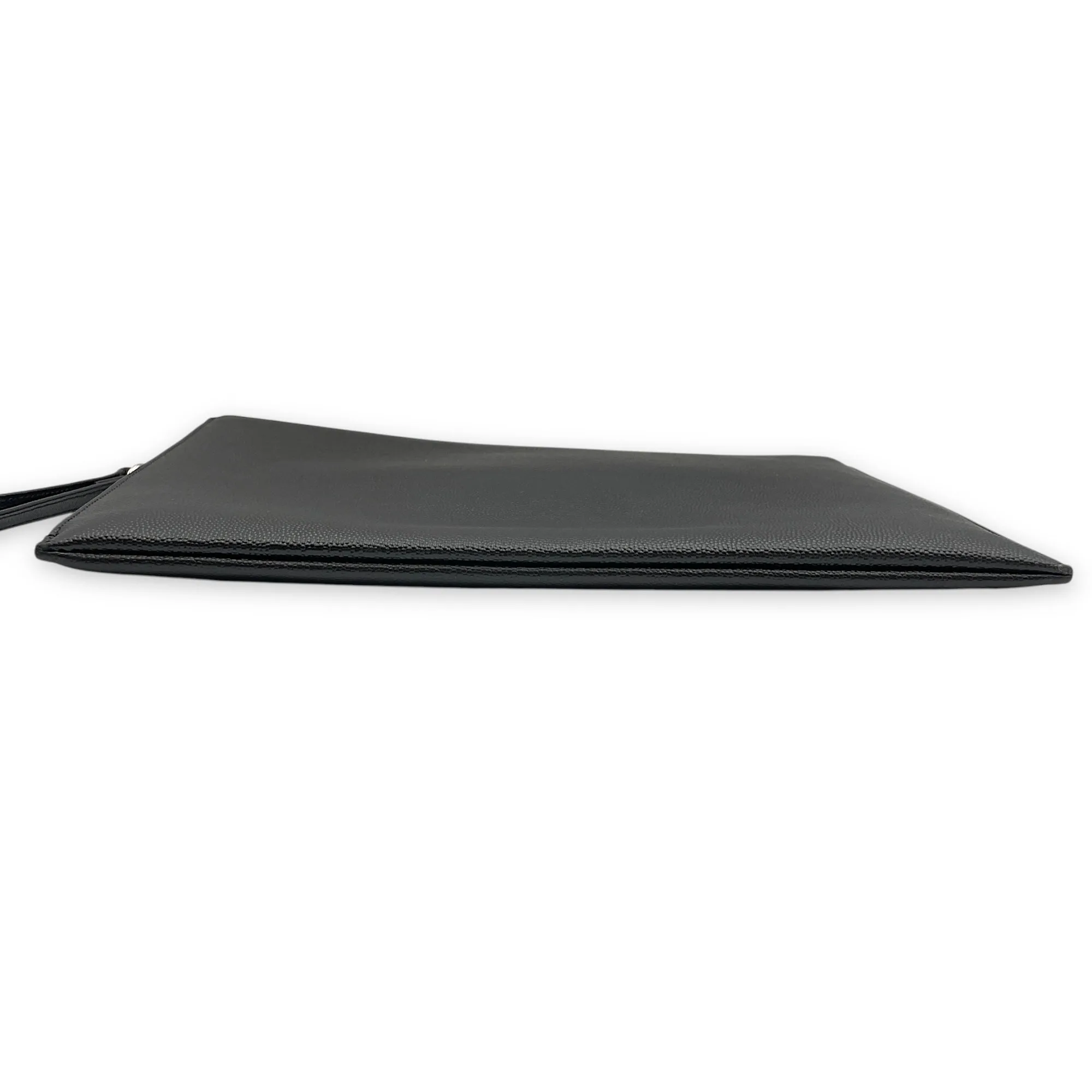 Wristlet Clutch 29x21x1cm Black Clutch in Calfskin, Silver hardware