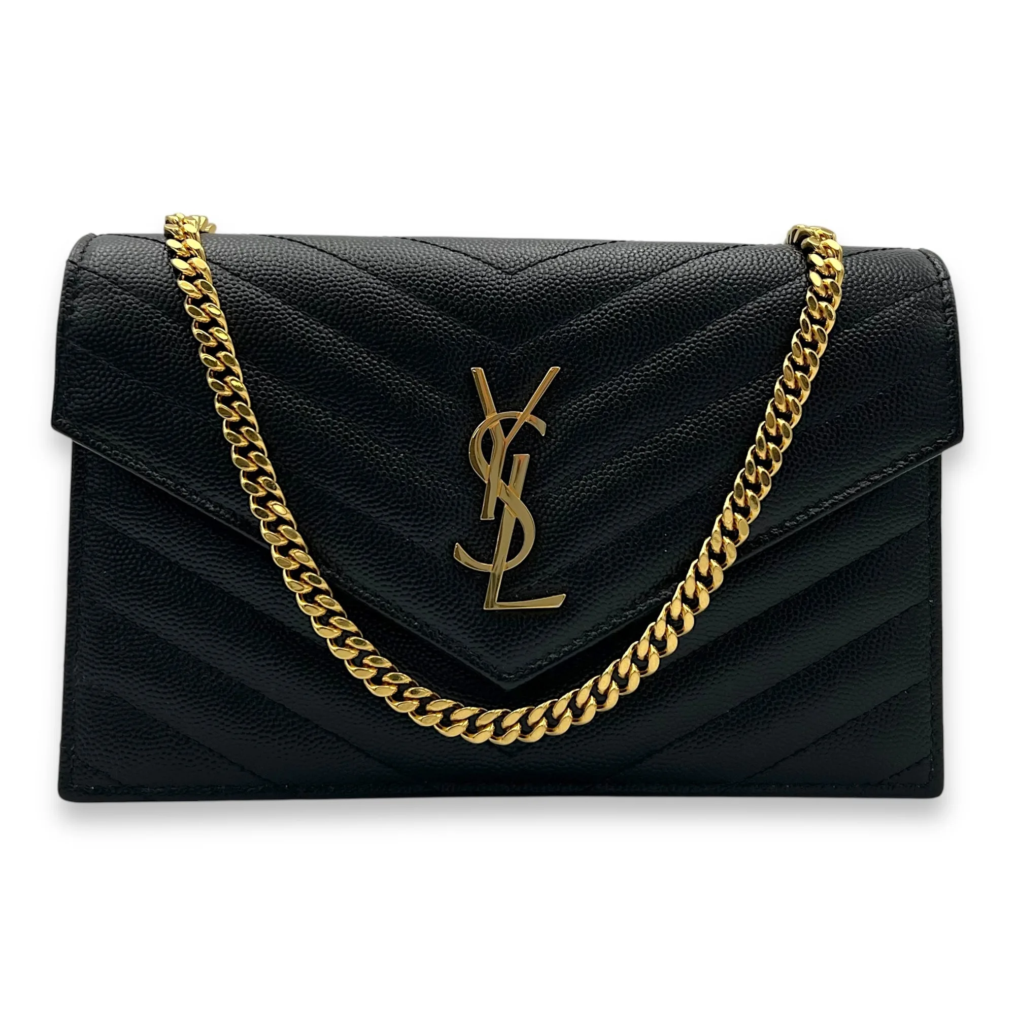 Cassandre Wallet On Chain Black in Calfskin, Gold hardware