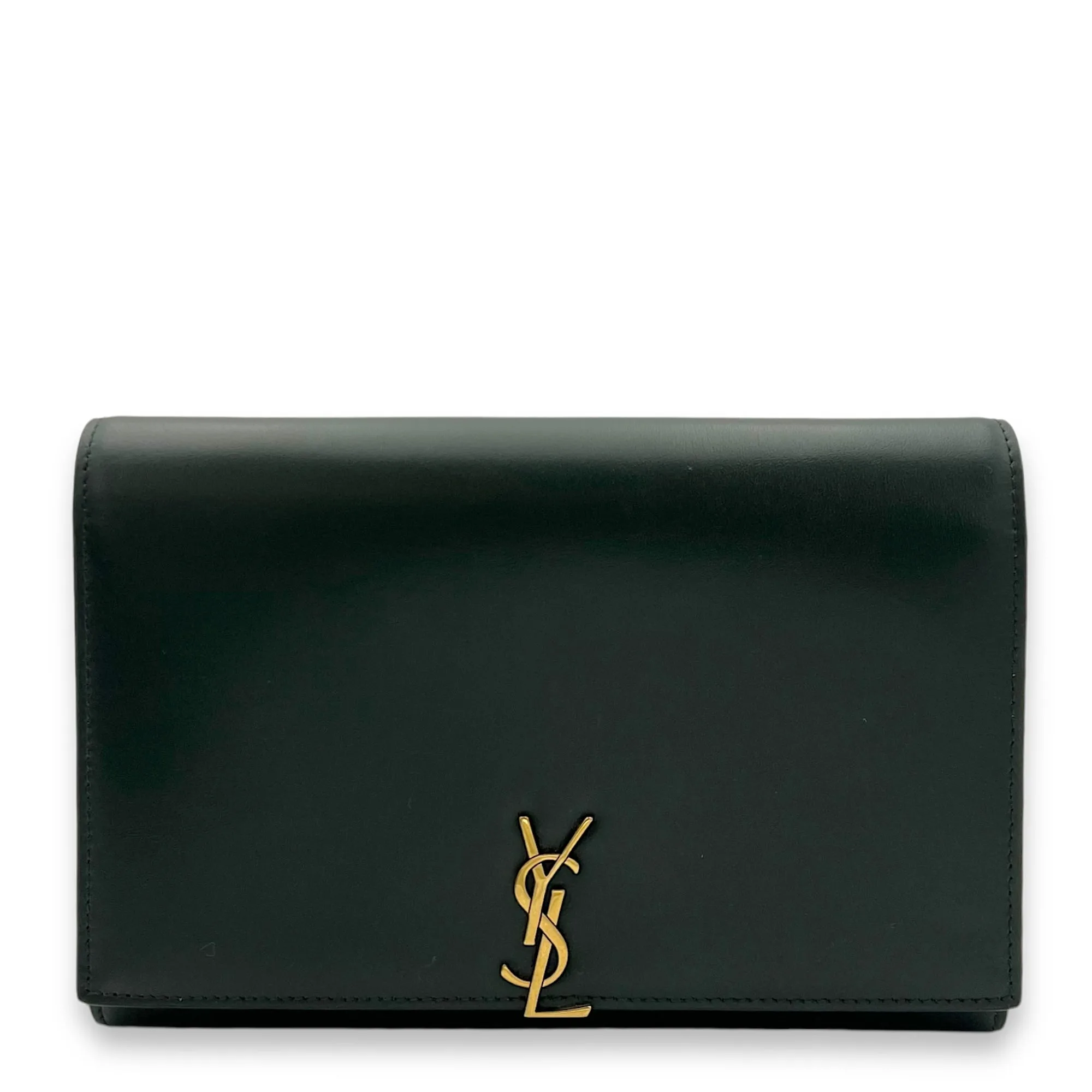 Logo Wallet On Chain Green in Calfskin, Gold hardware
