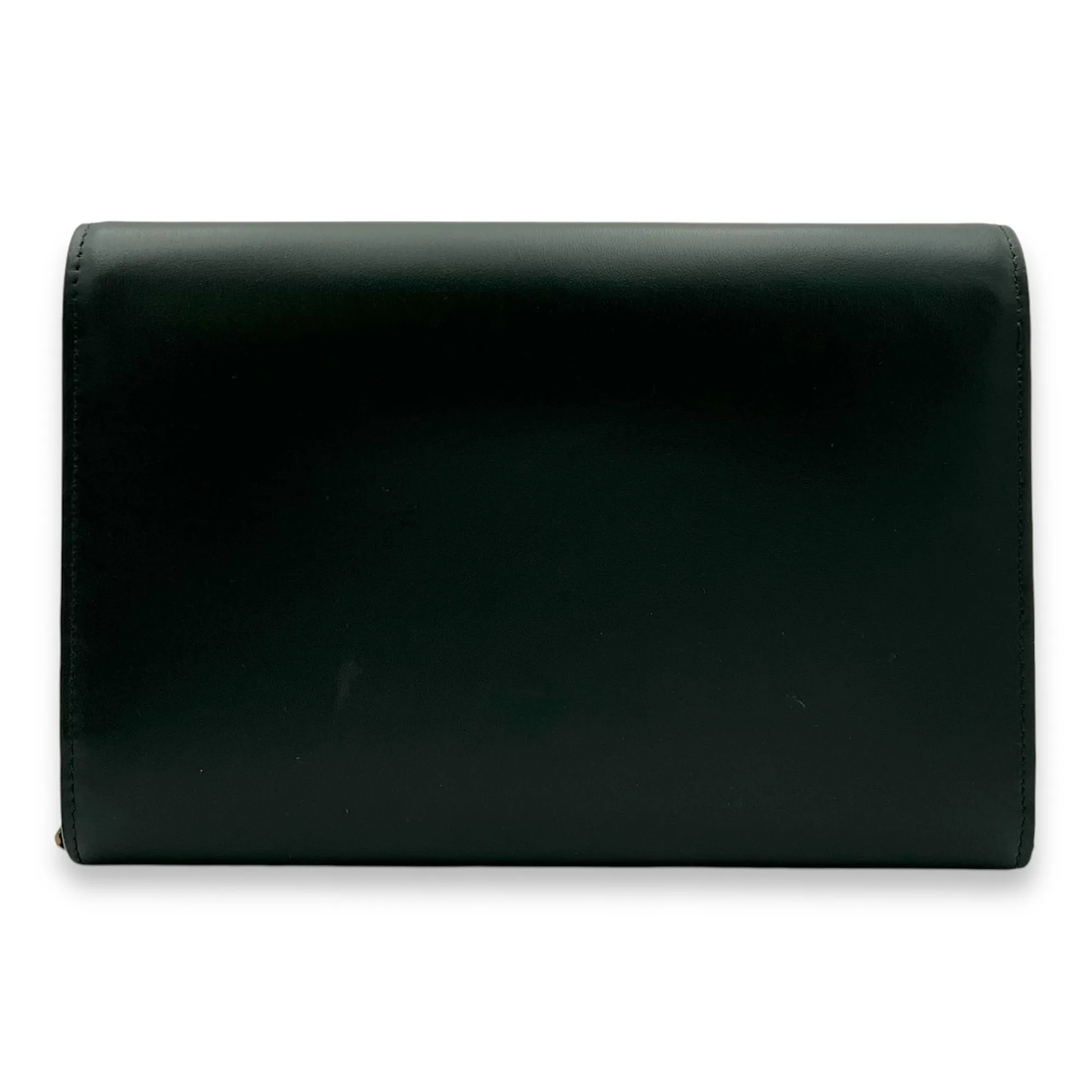 Logo Wallet On Chain Green in Calfskin, Gold hardware