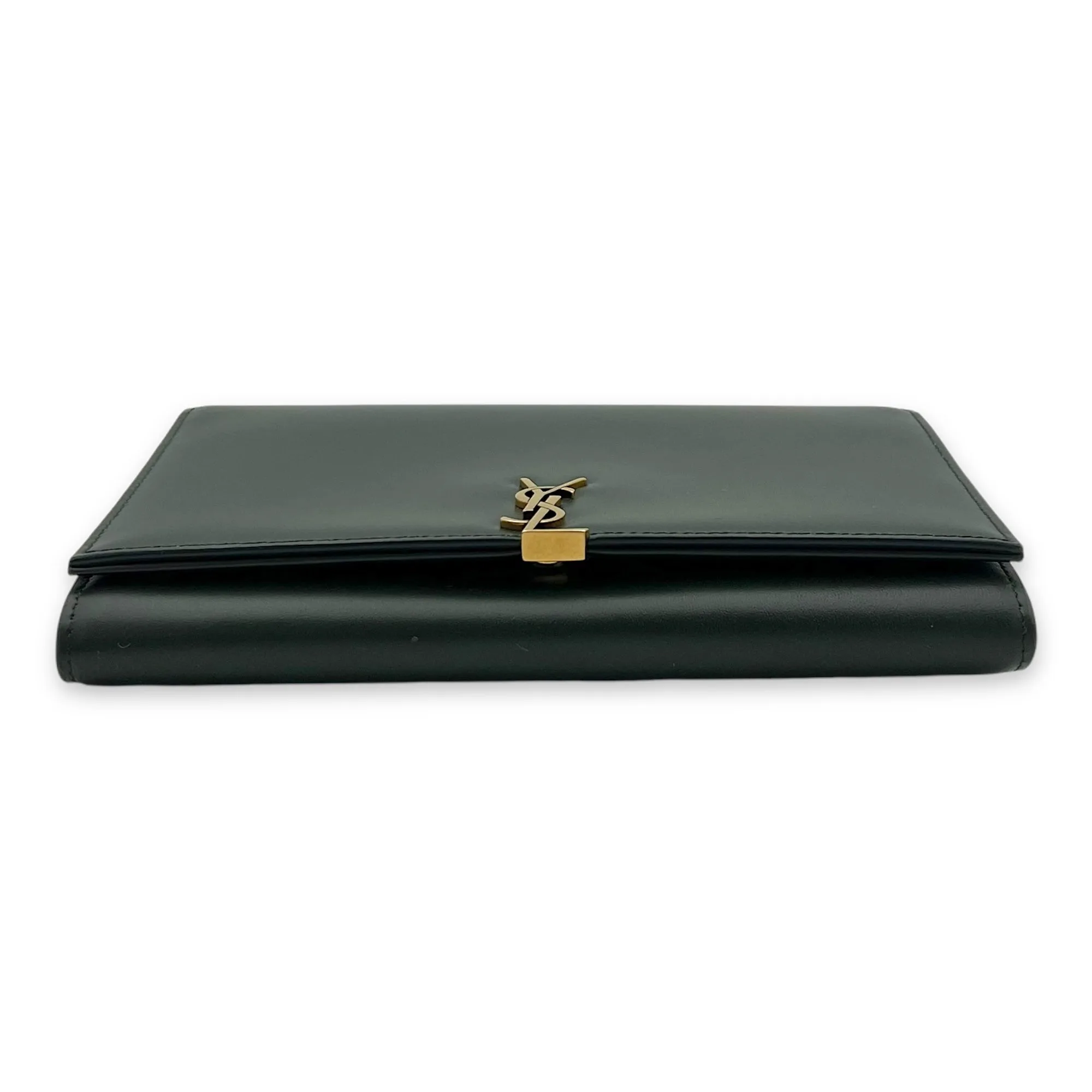 Logo Wallet On Chain Green in Calfskin, Gold hardware