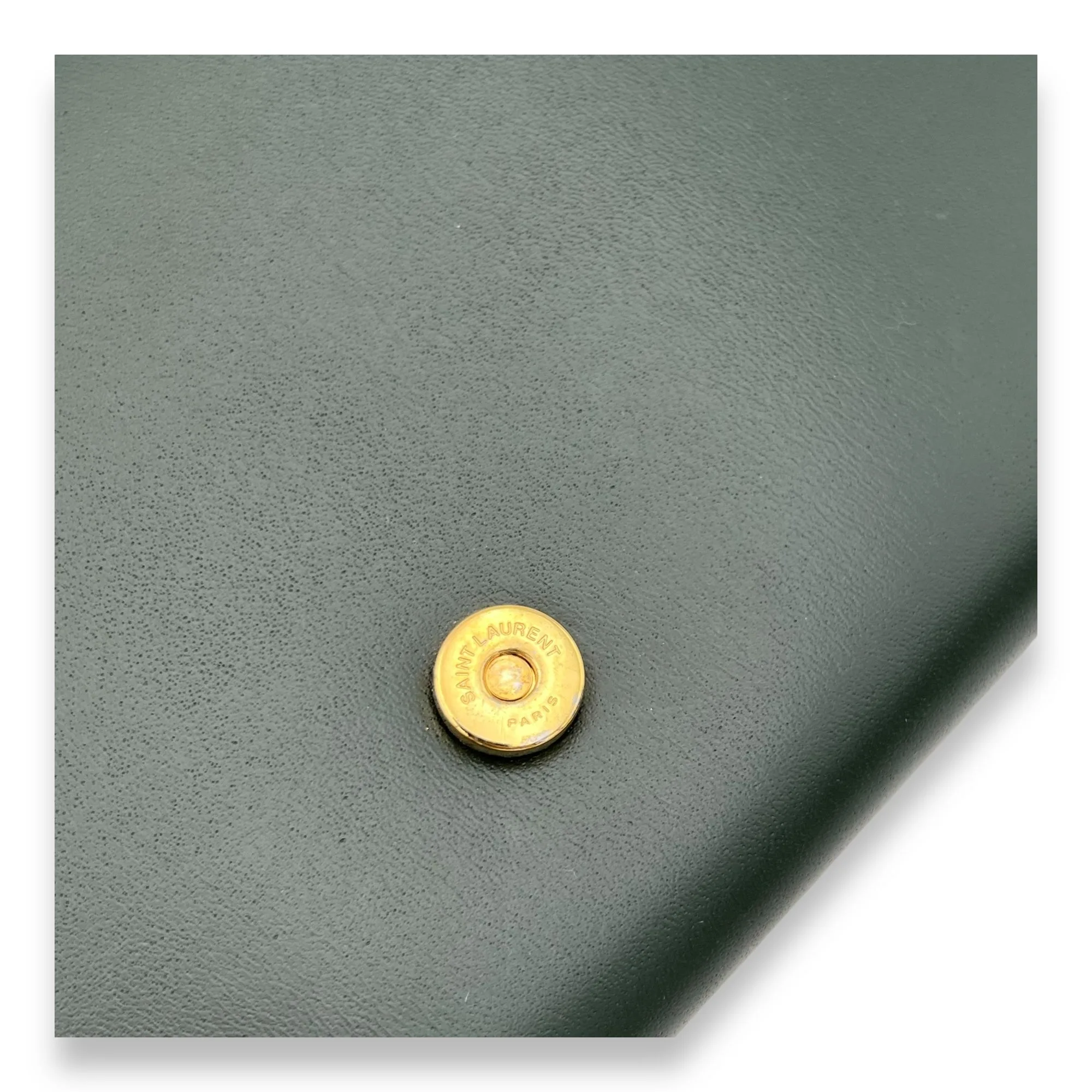Logo Wallet On Chain Green in Calfskin, Gold hardware