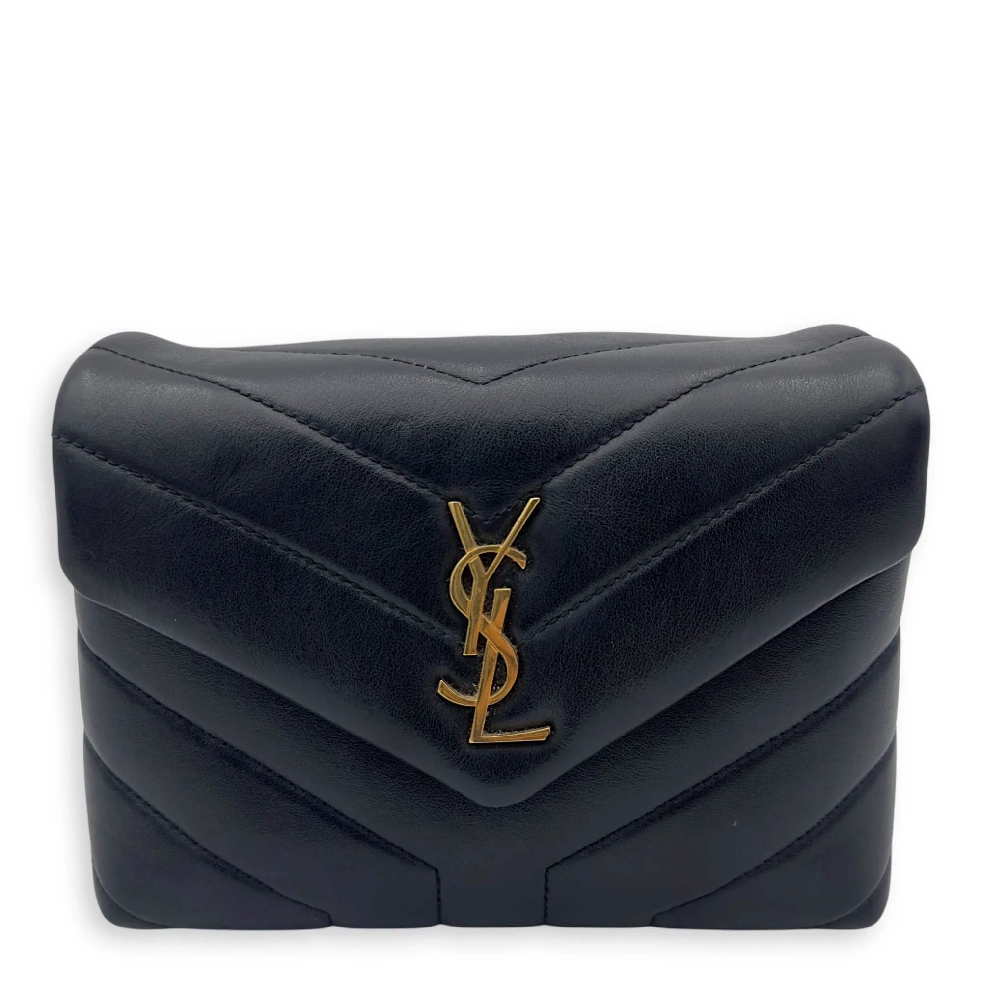 Loulou Toy Black Crossbody Bag in Calfskin, Gold hardware