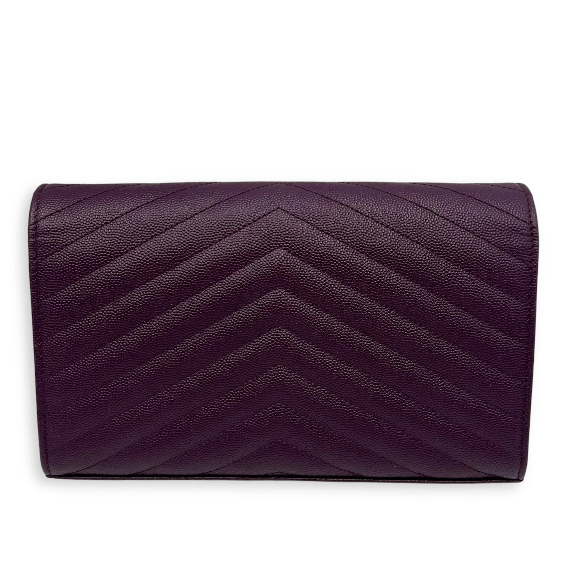 Envelope Purple Wallet On Chain in Calfskin, Silver hardware