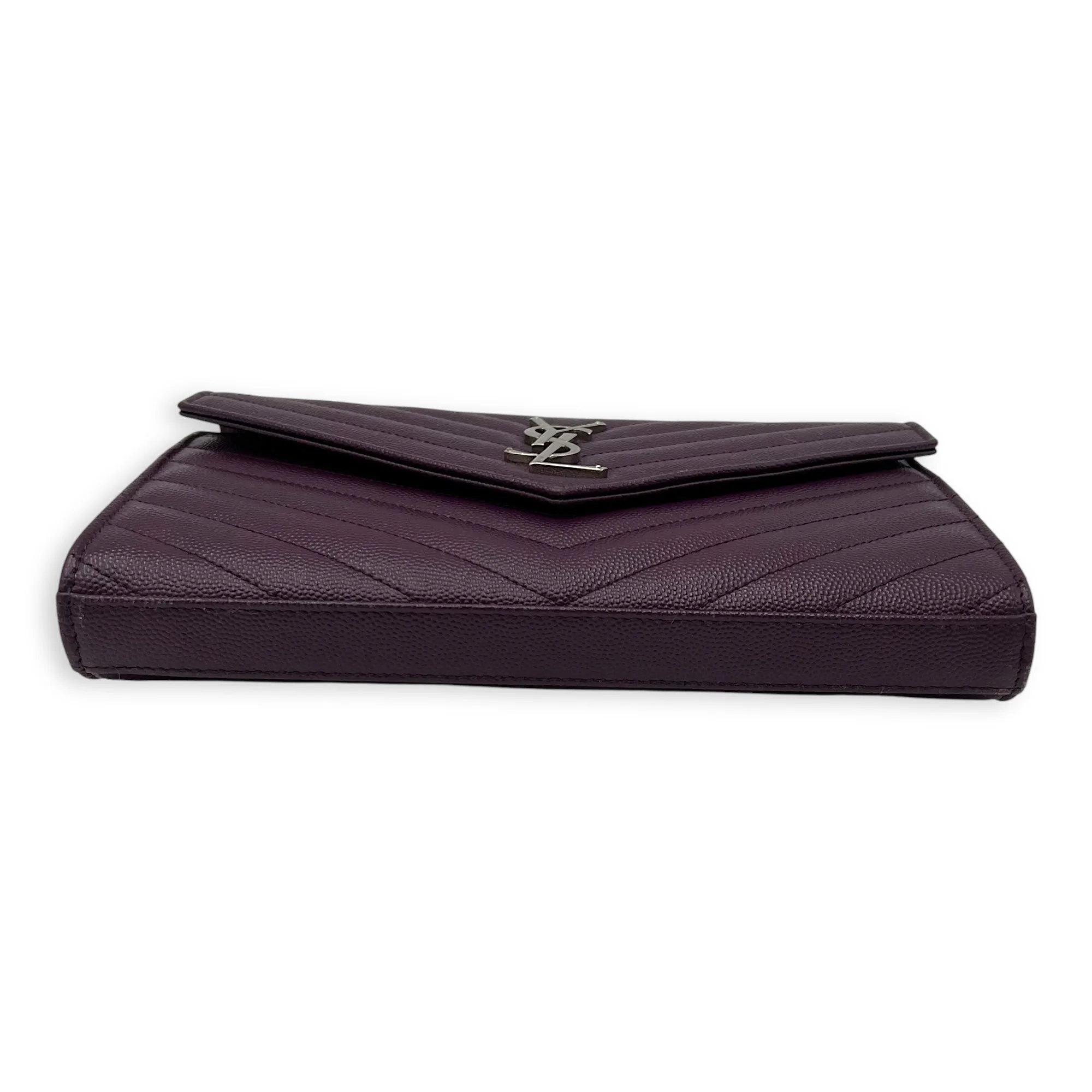 Envelope Purple Wallet On Chain in Calfskin, Silver hardware