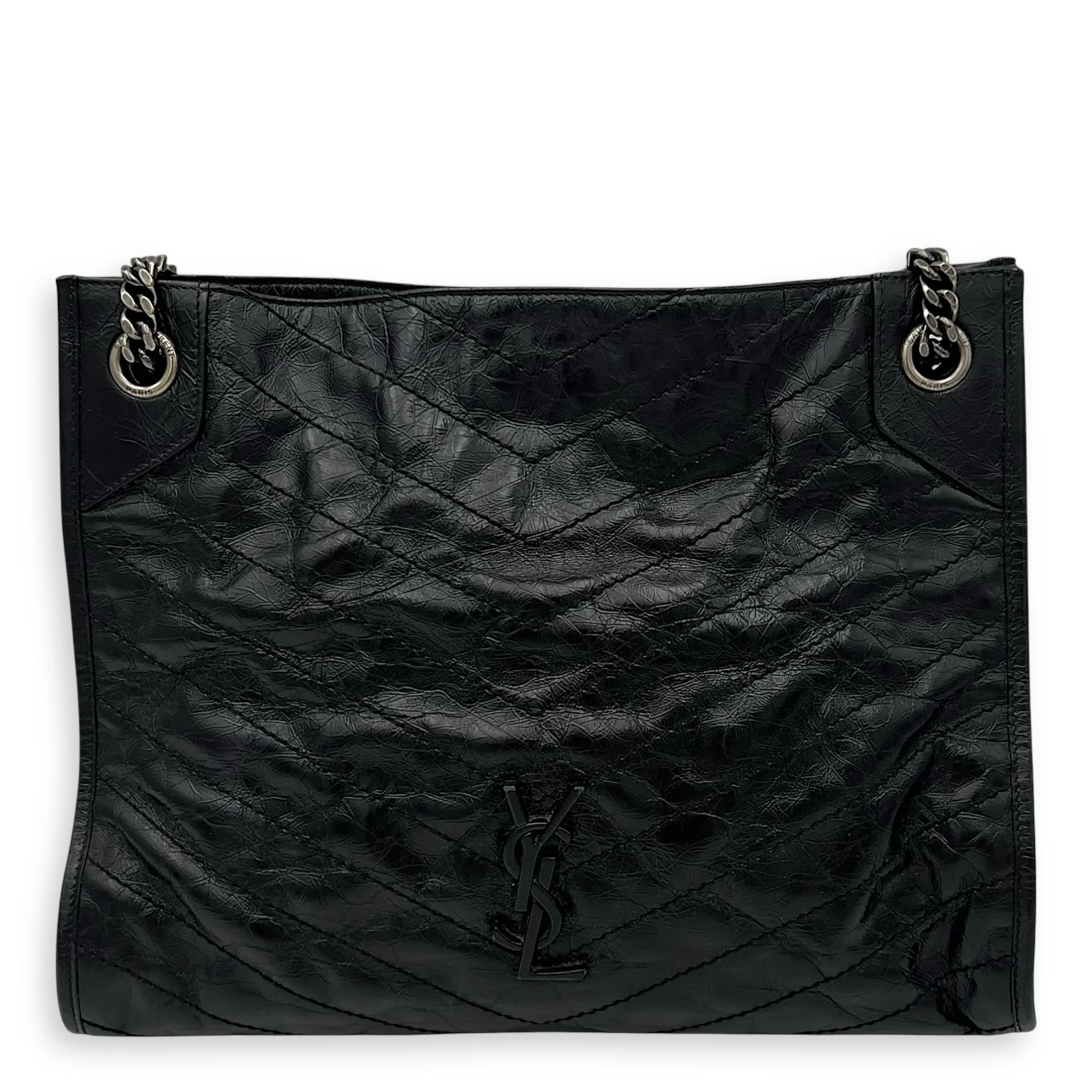 Niki Tote Bag Black in Calfskin, Ruthenium hardware