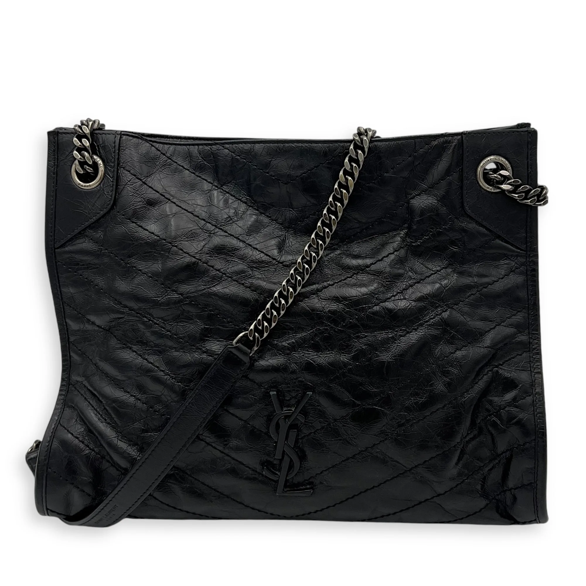 Niki Tote Bag Black in Calfskin, Ruthenium hardware