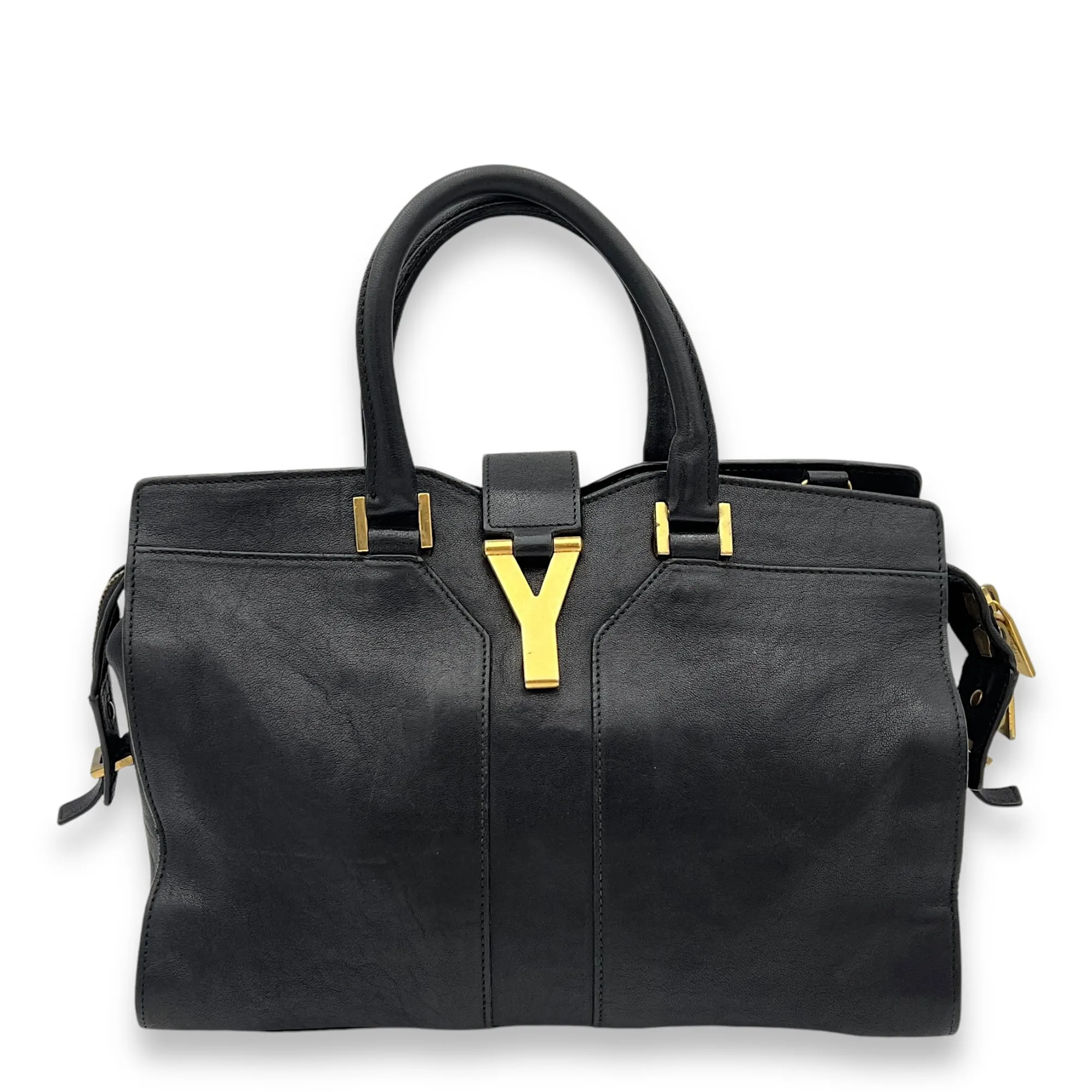 Cabas Top Handle Bag Black in Calfskin, Gold hardware