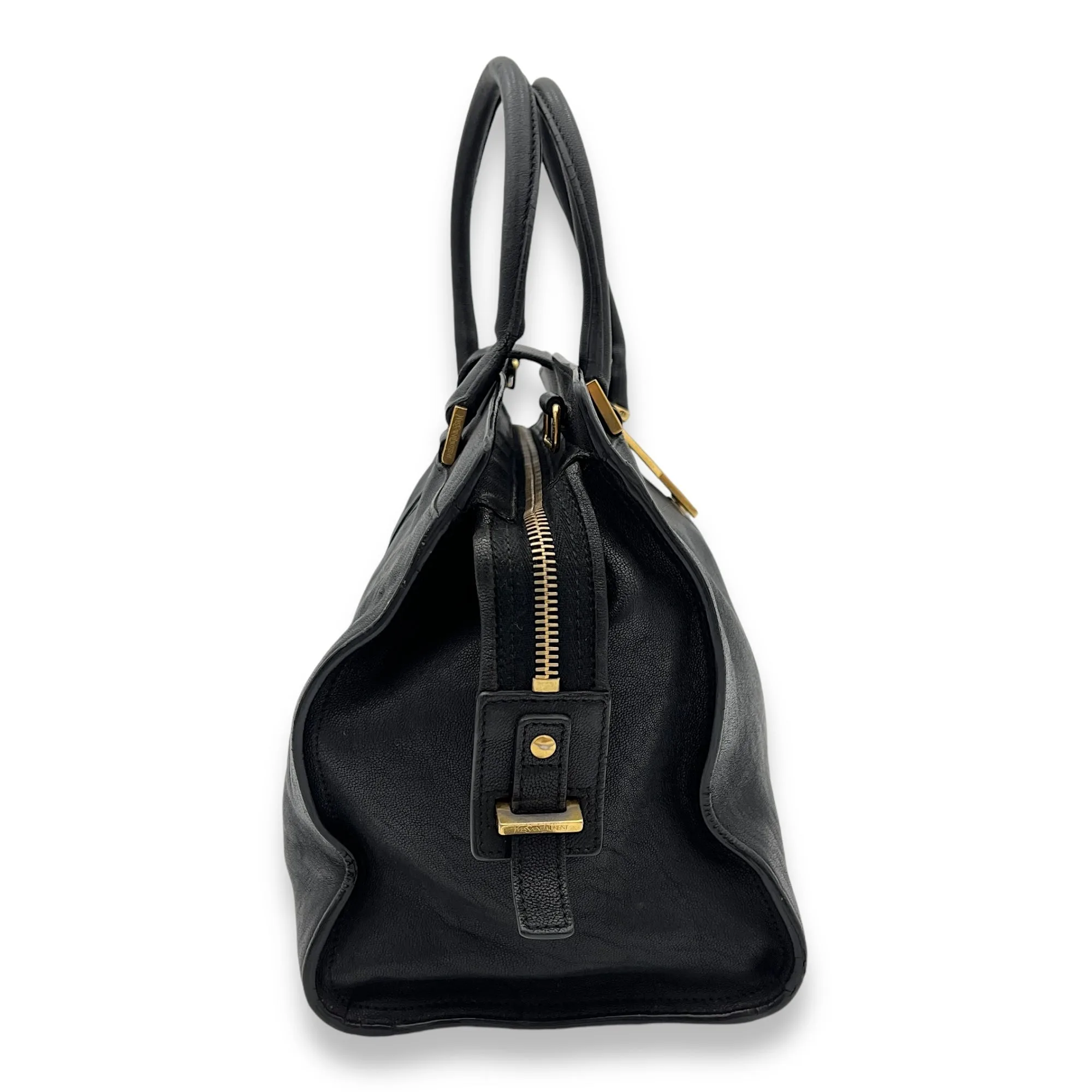 Cabas Top Handle Bag Black in Calfskin, Gold hardware